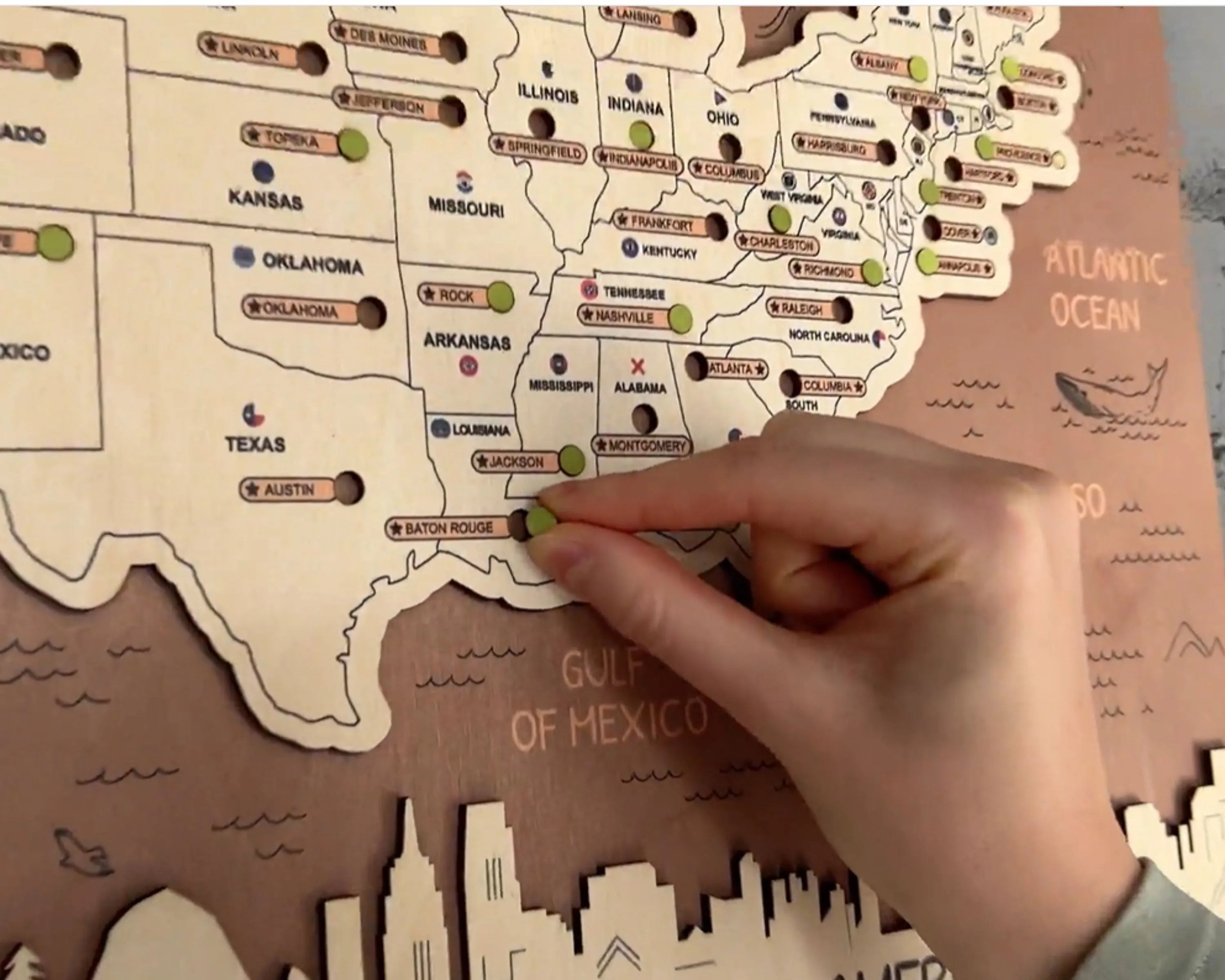 US 3D State Capitals Wooden Travel Map To Record Visits (New Brown)