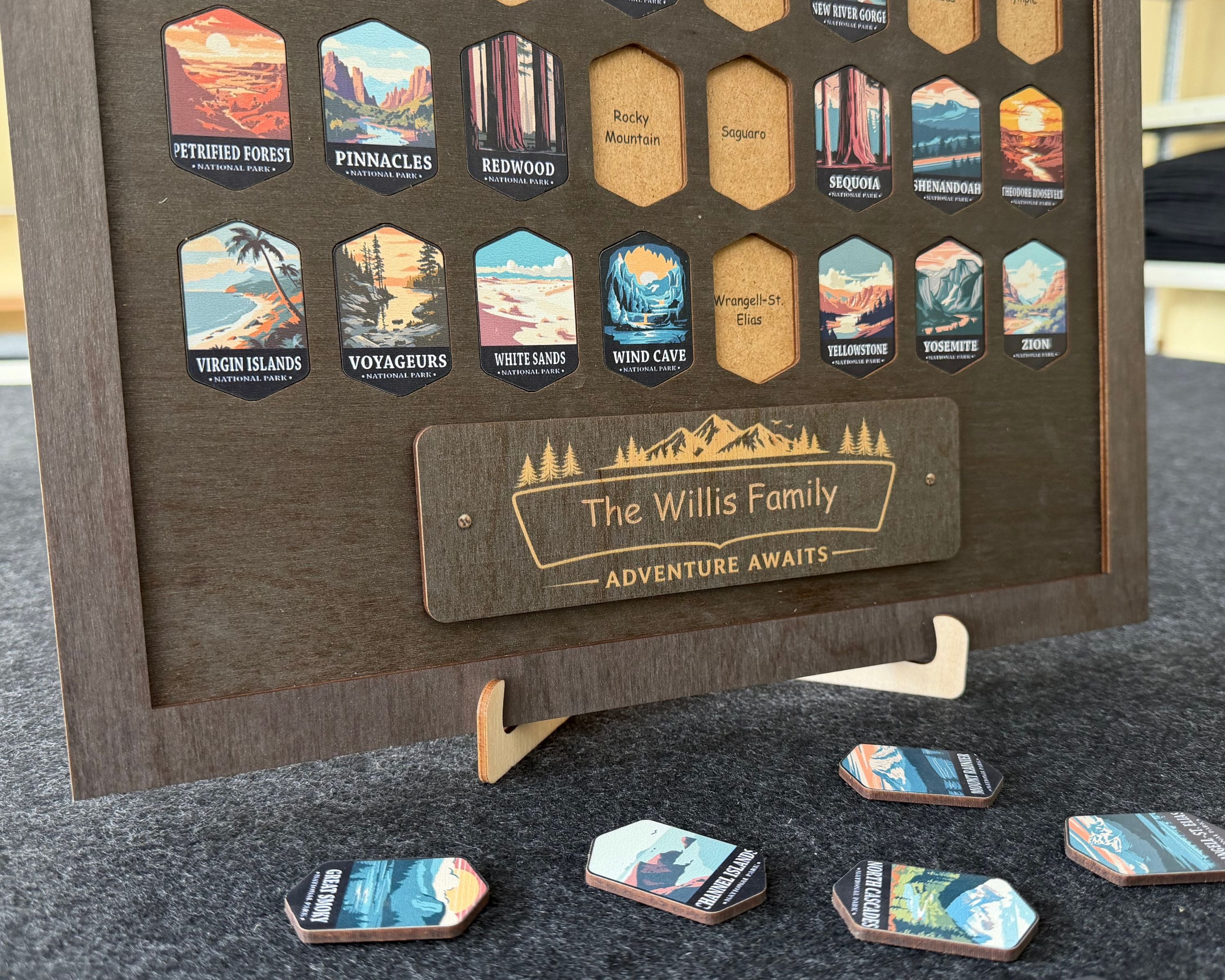 US National Parks Adventure Tracker - A handcrafted wooden board to track all 63 National Parks