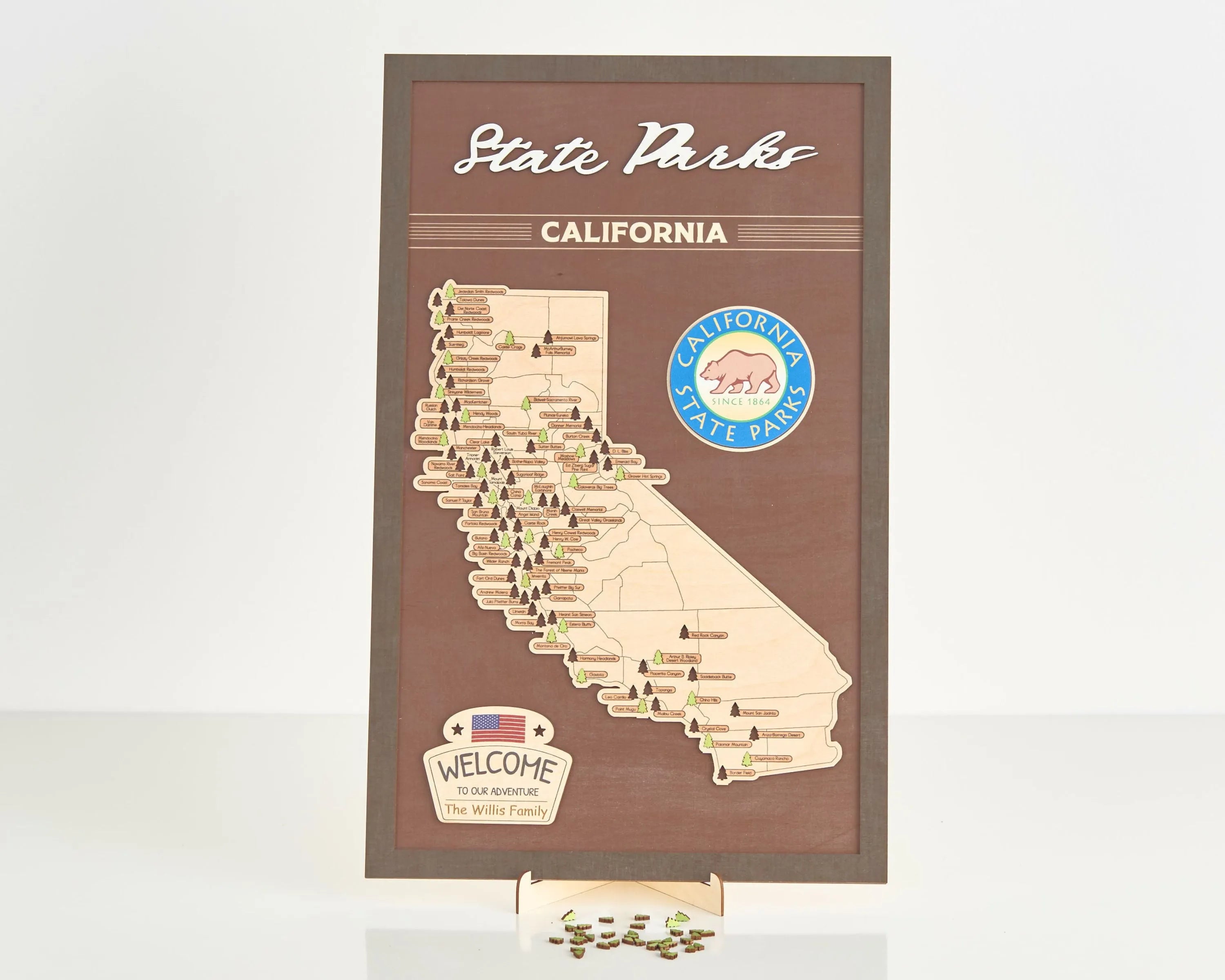 US Wooden California State Parks Map With Trees To Record Park Visits (Coffee)