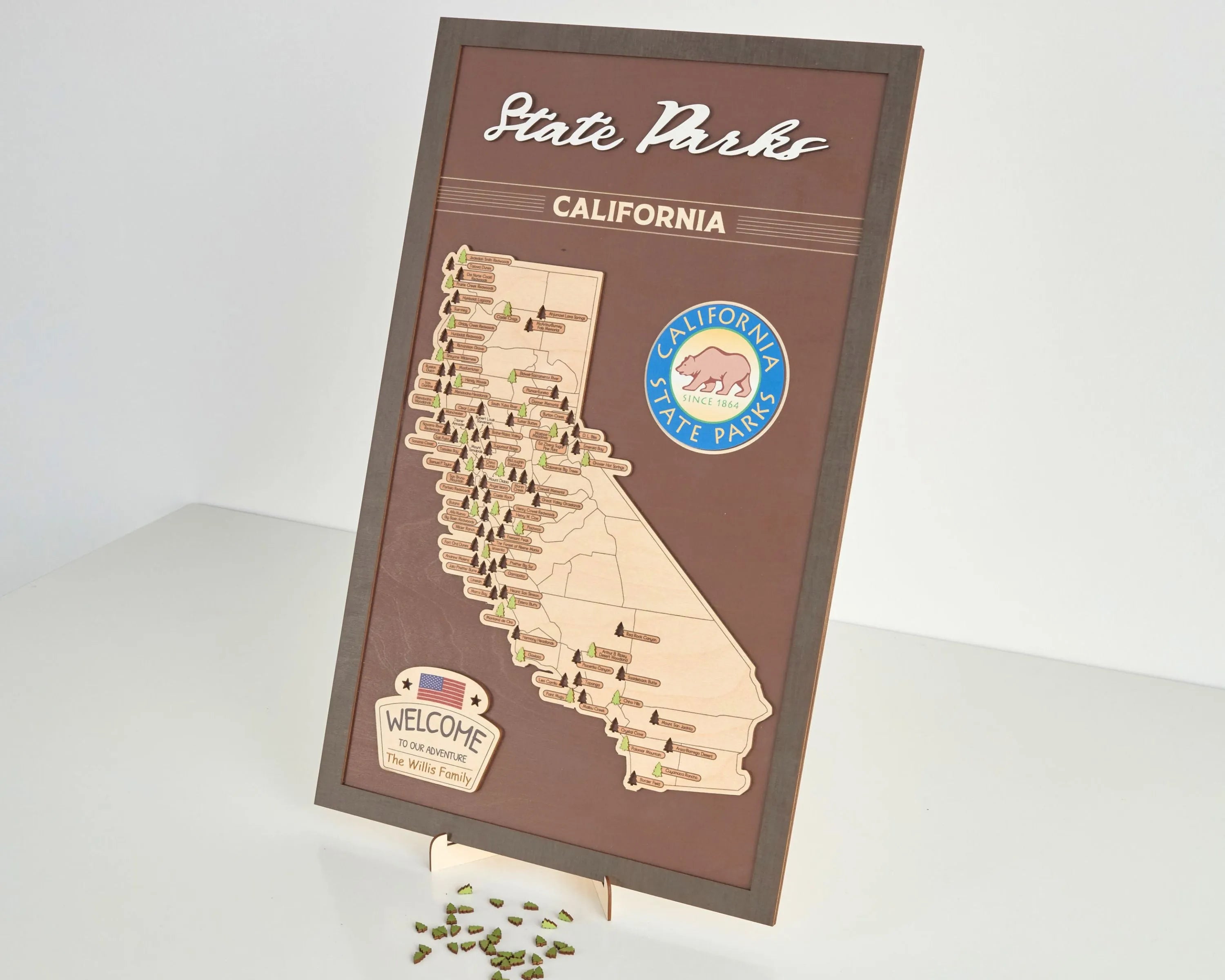 US Wooden California State Parks Map With Trees To Record Park Visits (Coffee)