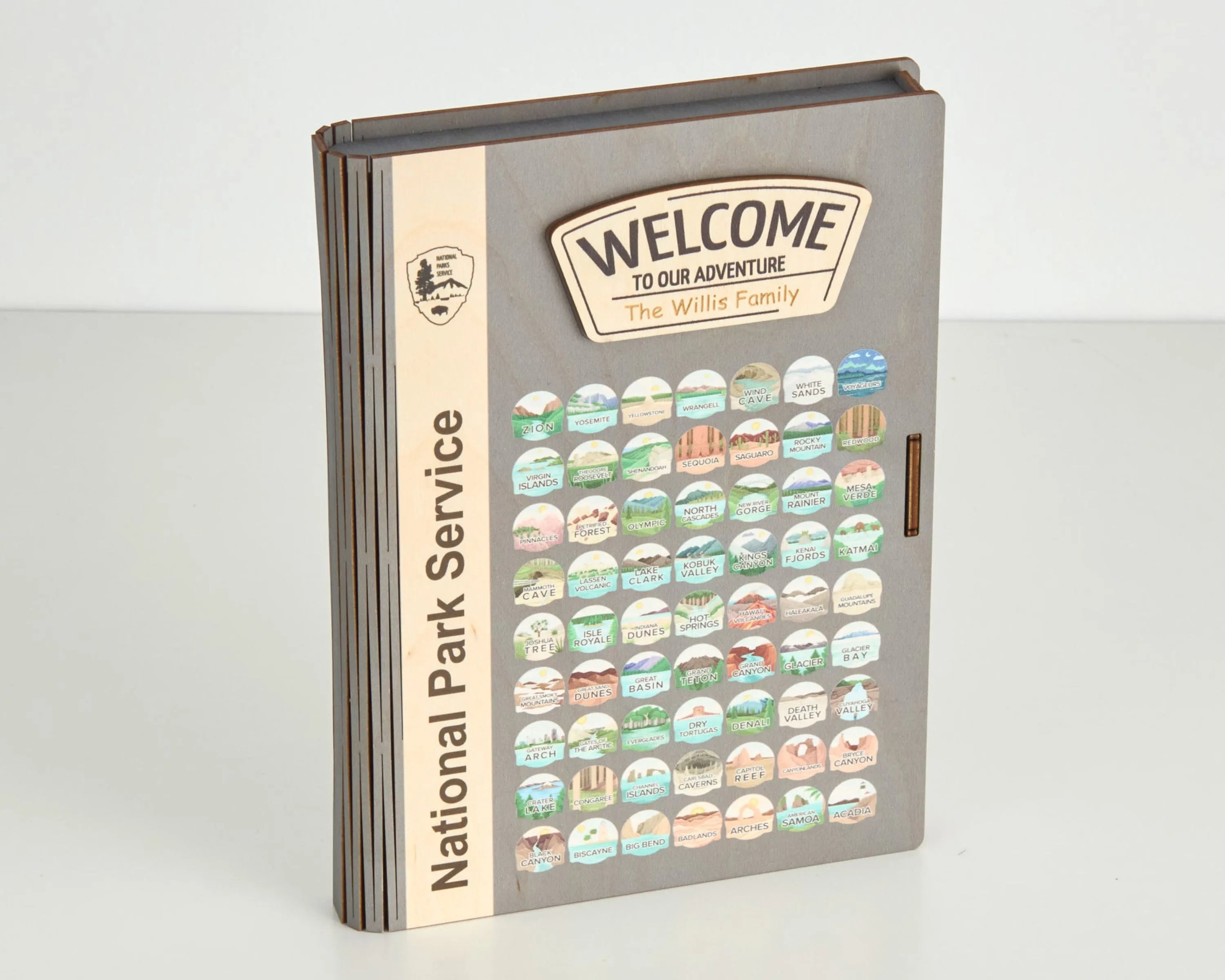 US National Park Map Organizer - Box Wooden Storage (Sign with park logo)