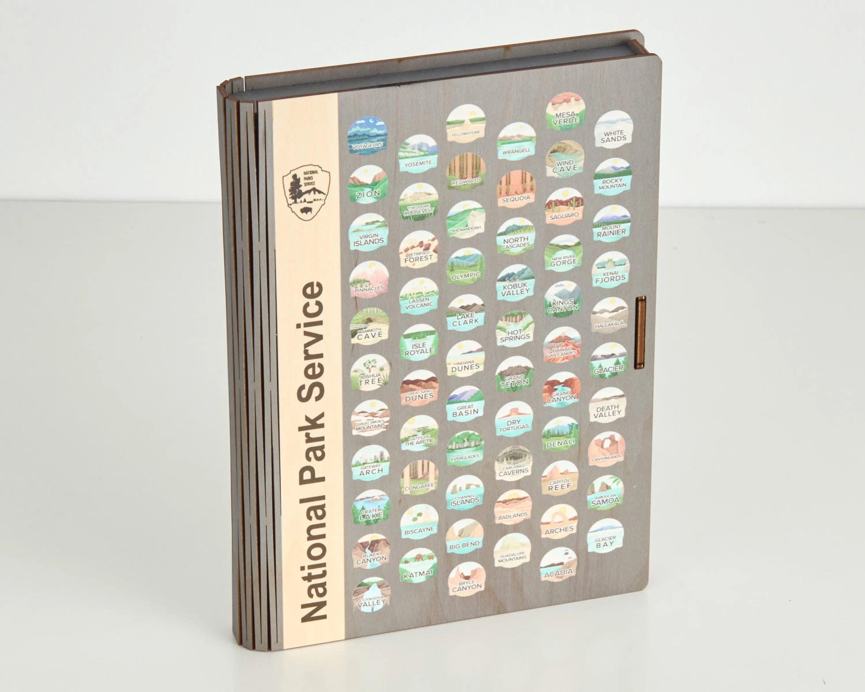 US National Park Map Organizer Memory Box Wooden Storage (Park Logo)