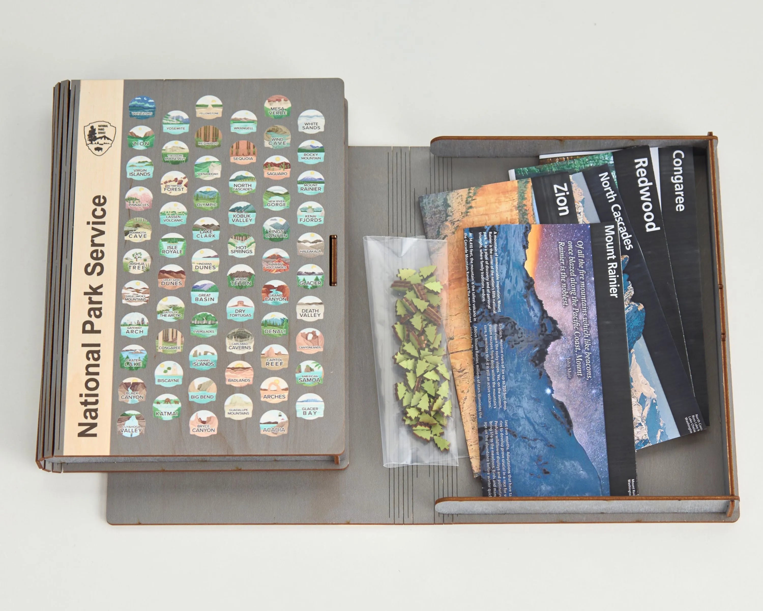 US National Park Map Organizer Memory Box Wooden Storage (Park Logo)