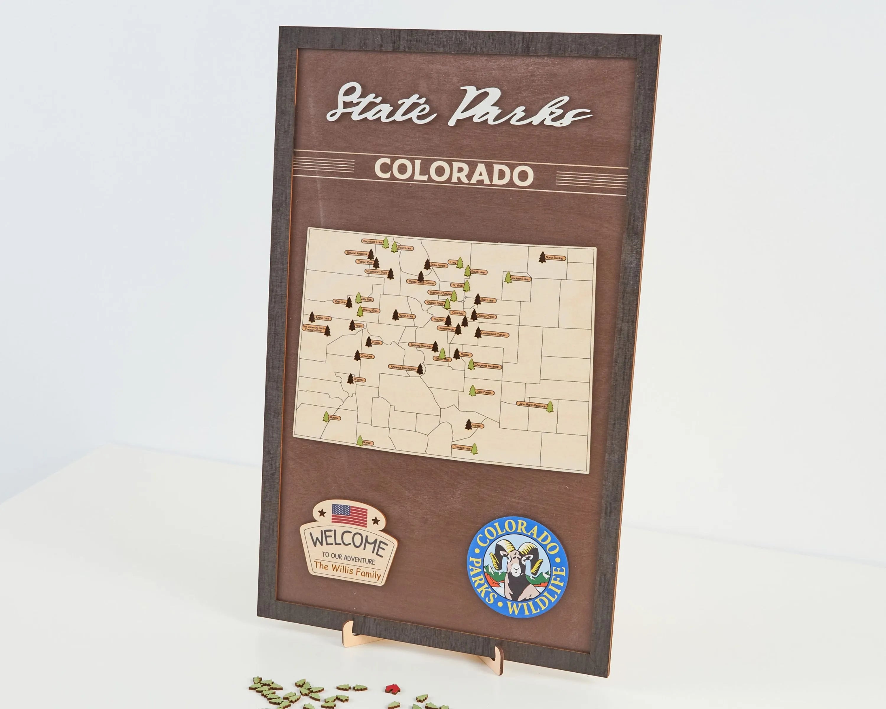 US Wooden Colorado State Parks Map With Trees To Record Park Visits (Coffee)