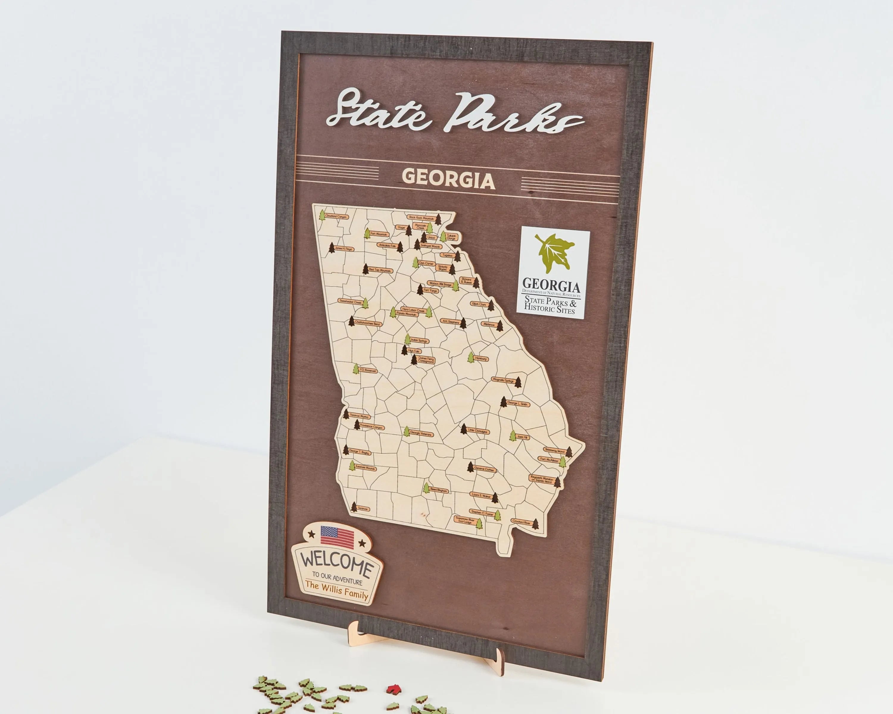 US Wooden Georgia State Parks Map With Trees To Record Park Visits (Coffee)