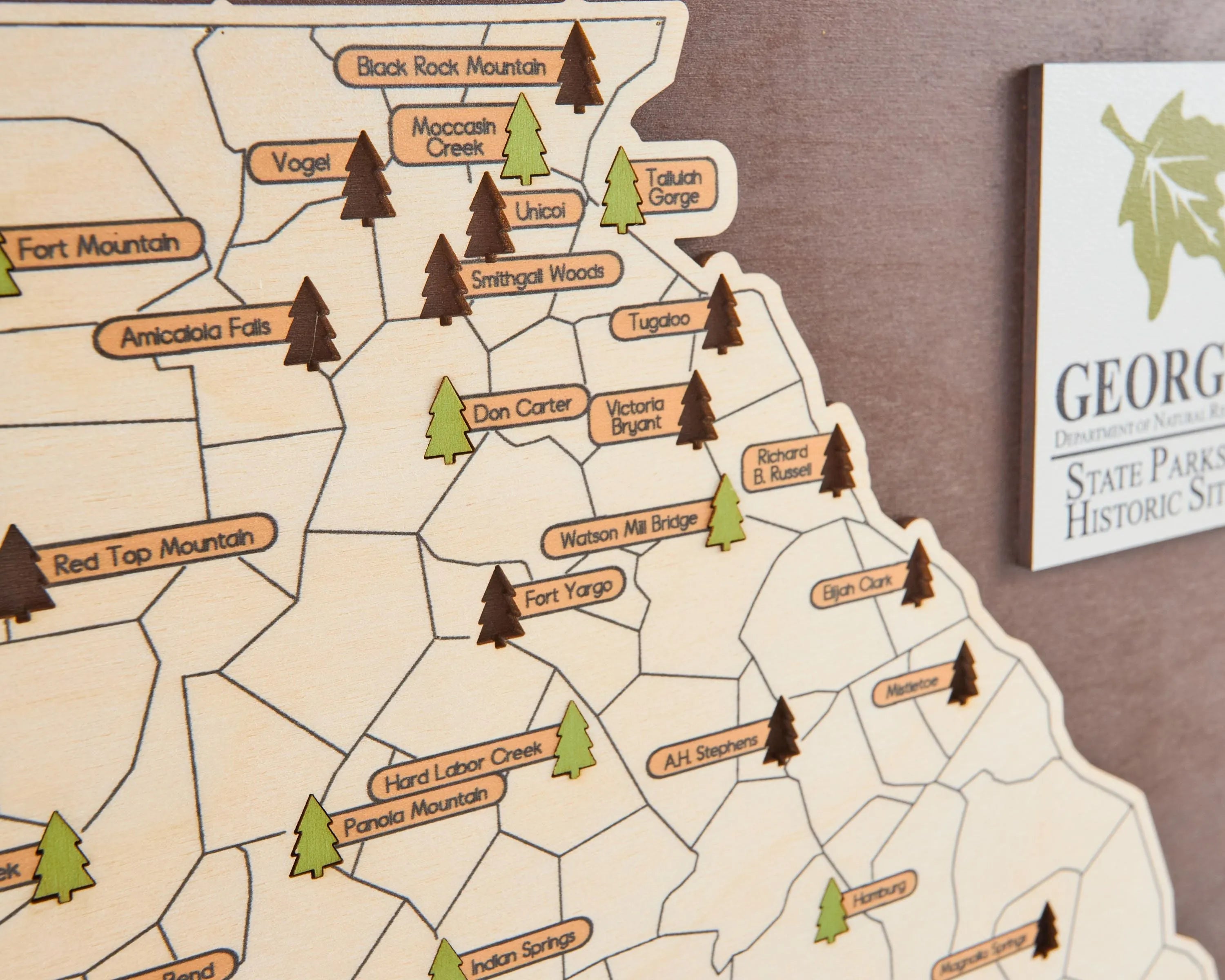 US Wooden Georgia State Parks Map With Trees To Record Park Visits (Coffee)