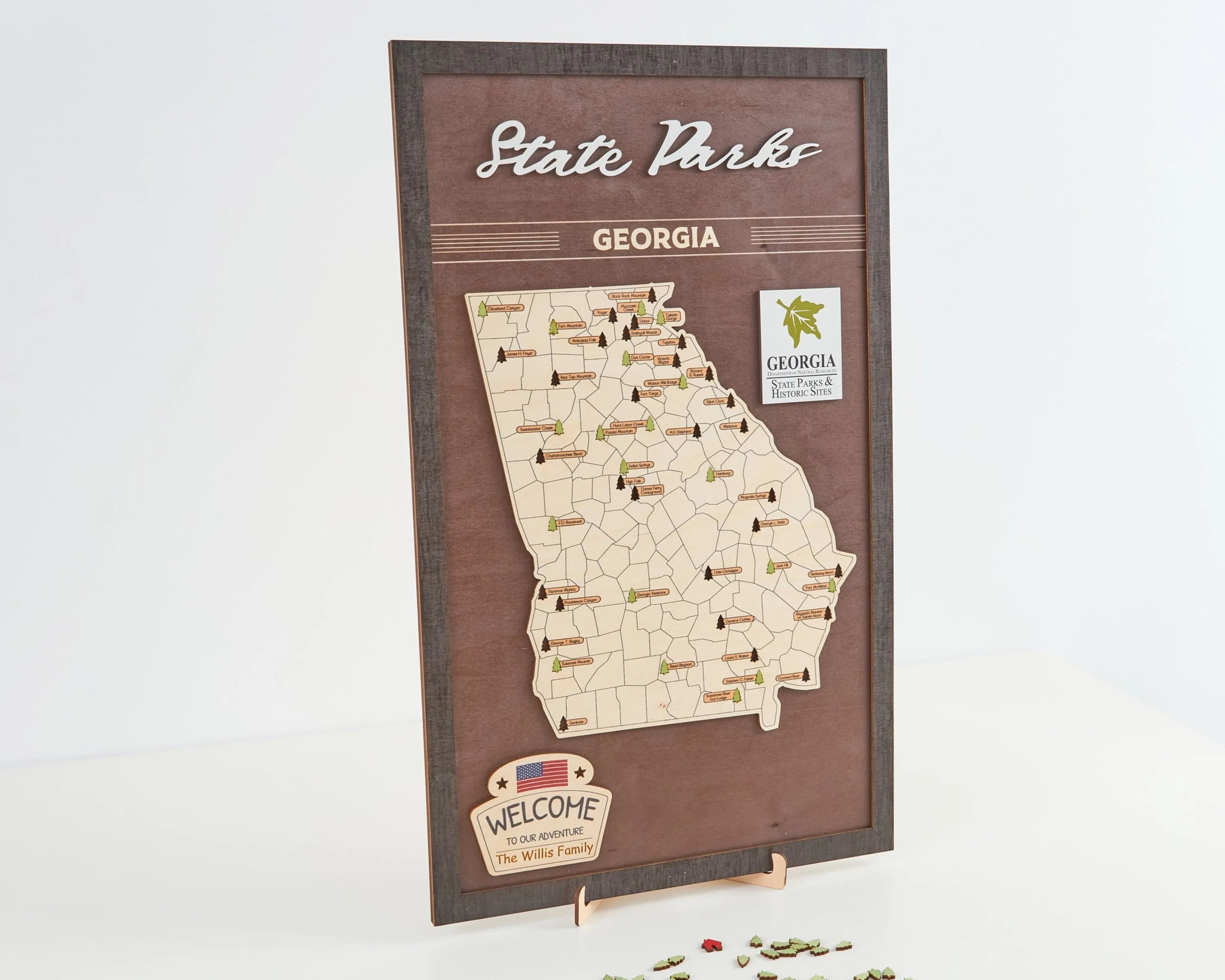 US Wooden Georgia State Parks Map With Trees To Record Park Visits (Coffee)