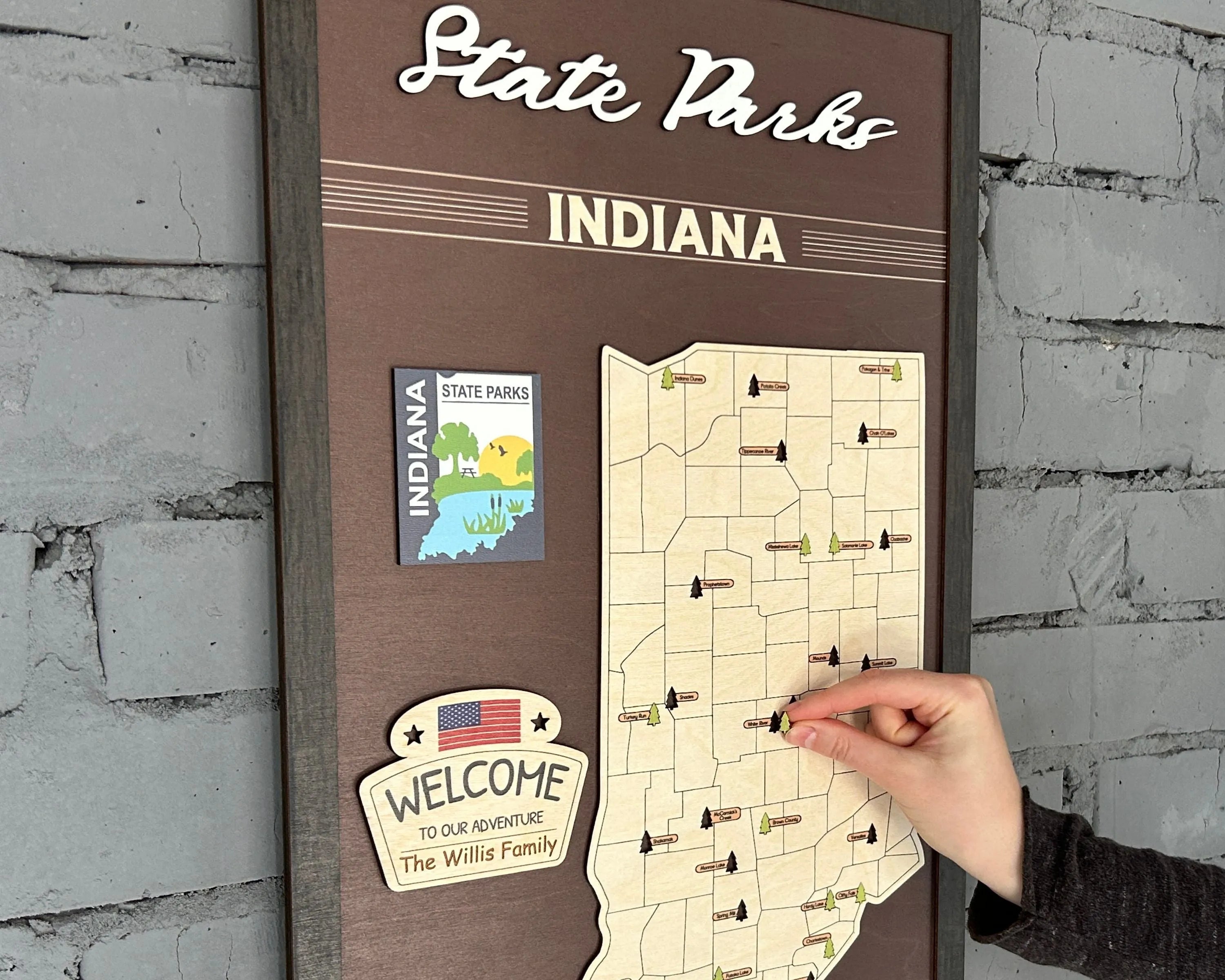 US Wooden Indiana State Parks Map With Trees To Record Park Visits (Coffee)