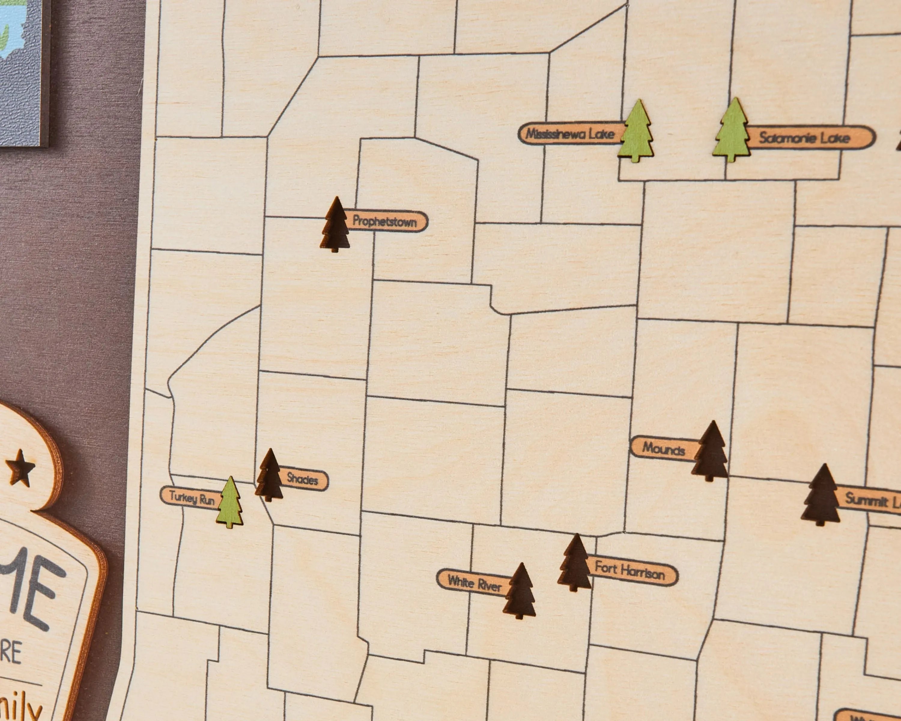 US Wooden Indiana State Parks Map With Trees To Record Park Visits (Coffee)