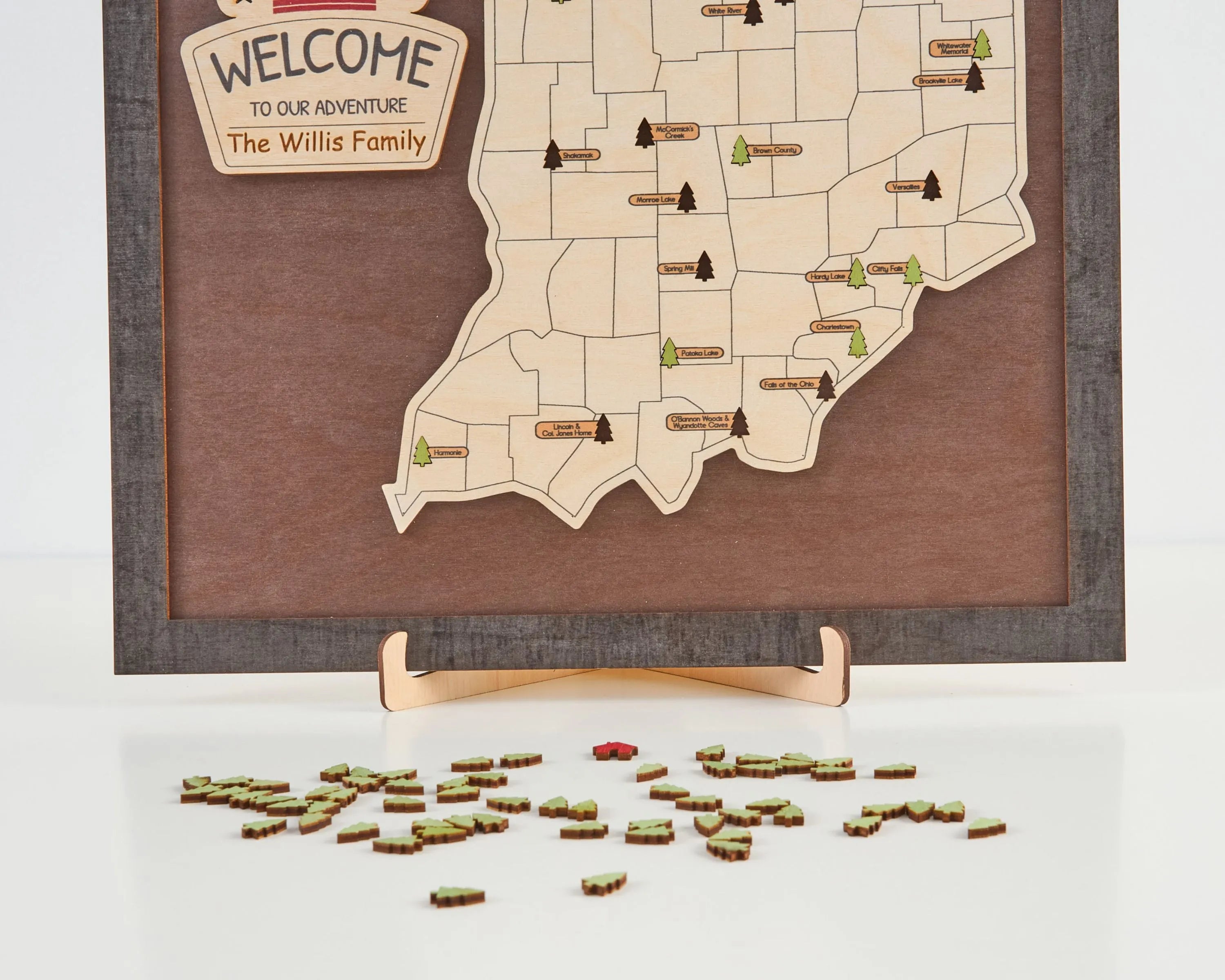 US Wooden Indiana State Parks Map With Trees To Record Park Visits (Coffee)