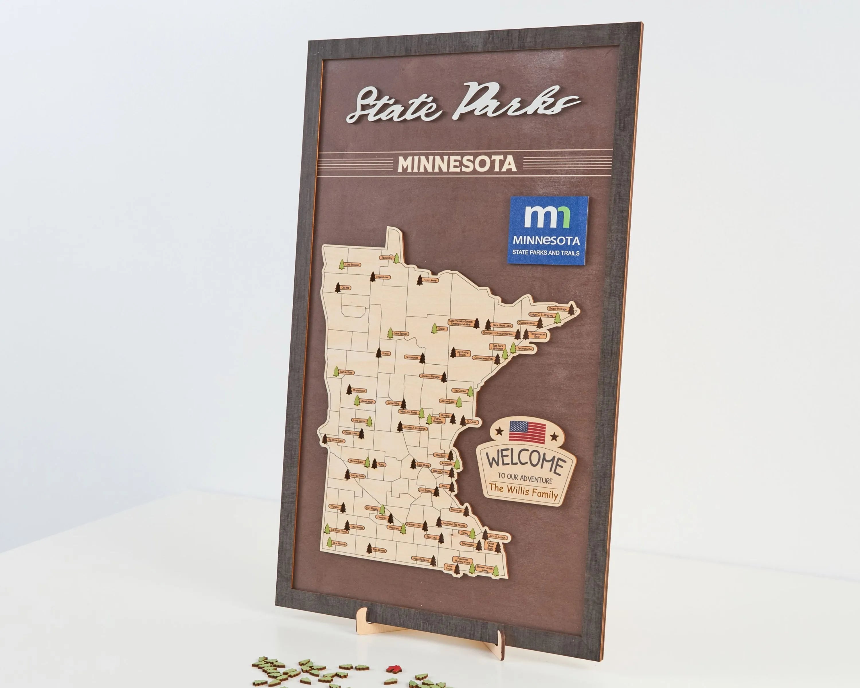 US Wooden Minnesota State Parks Map With Trees To Record Park Visits (Coffee)