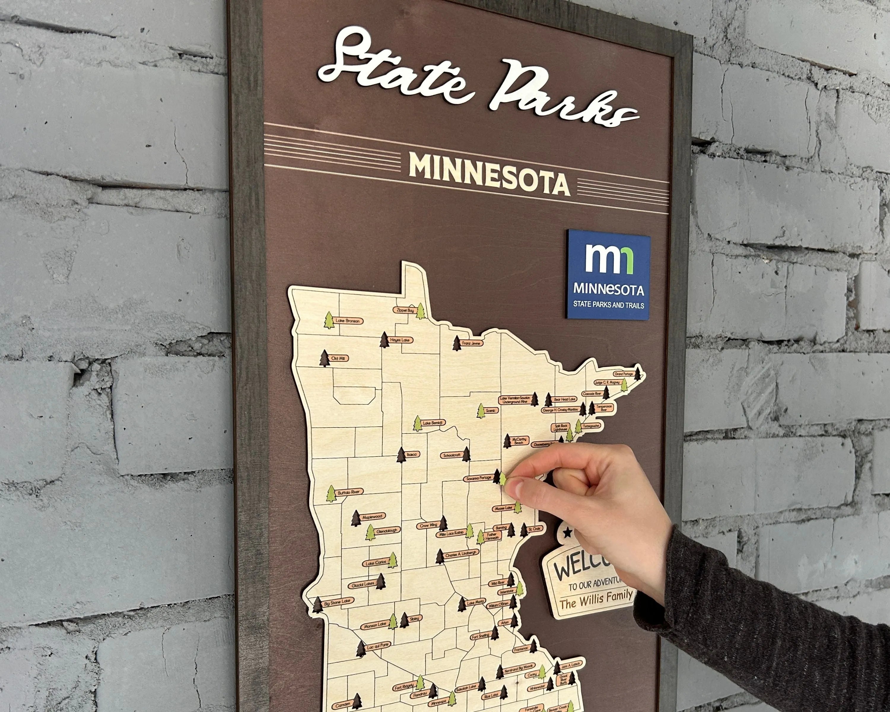 US Wooden Minnesota State Parks Map With Trees To Record Park Visits (Coffee)