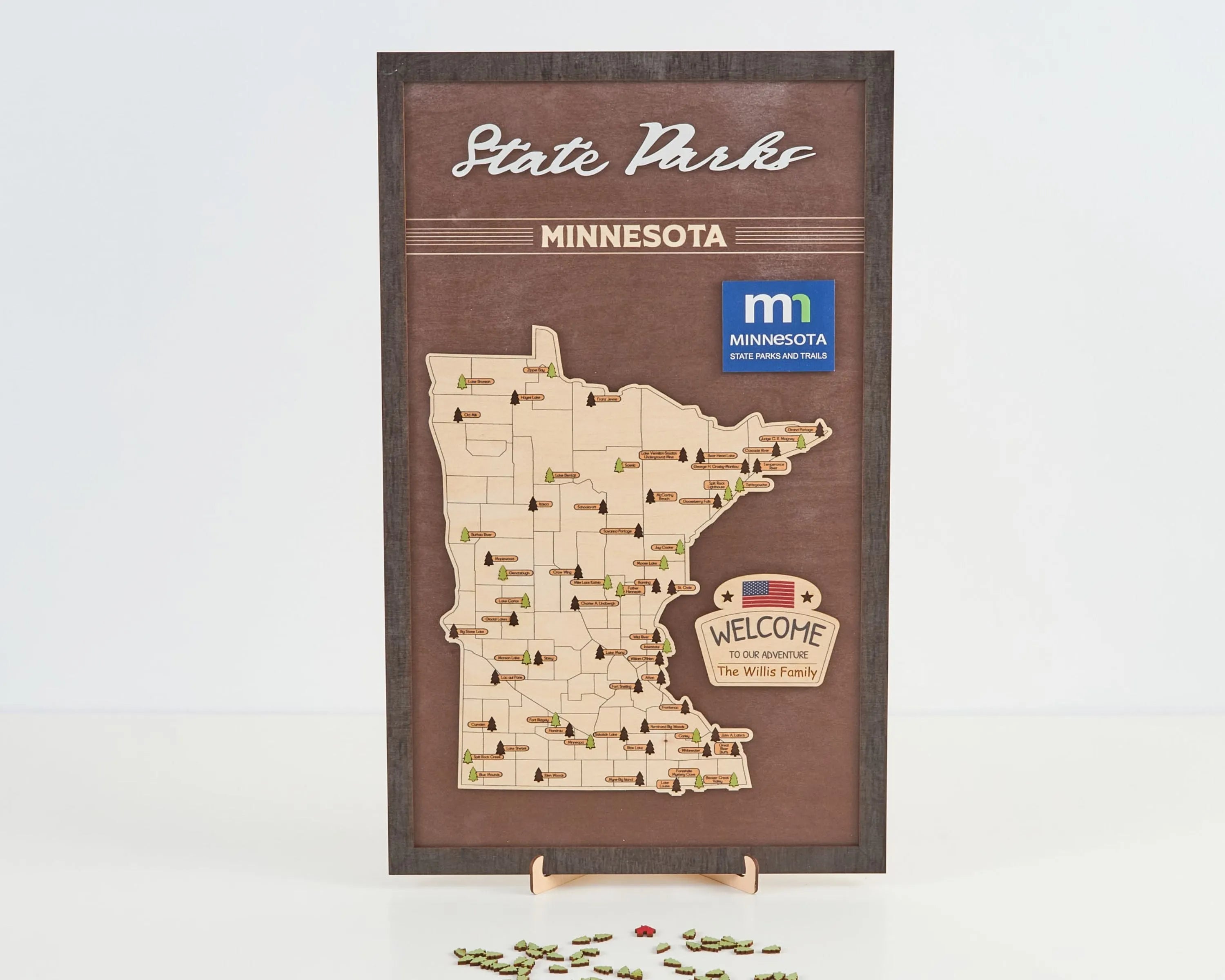 US Wooden Minnesota State Parks Map With Trees To Record Park Visits (Coffee)