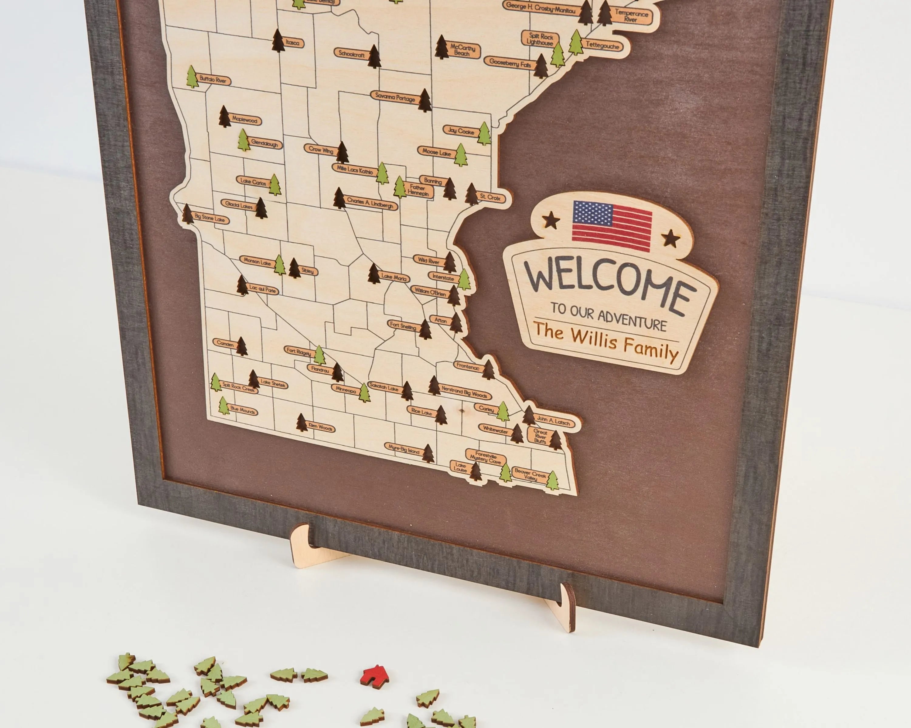 US Wooden Minnesota State Parks Map With Trees To Record Park Visits (Coffee)