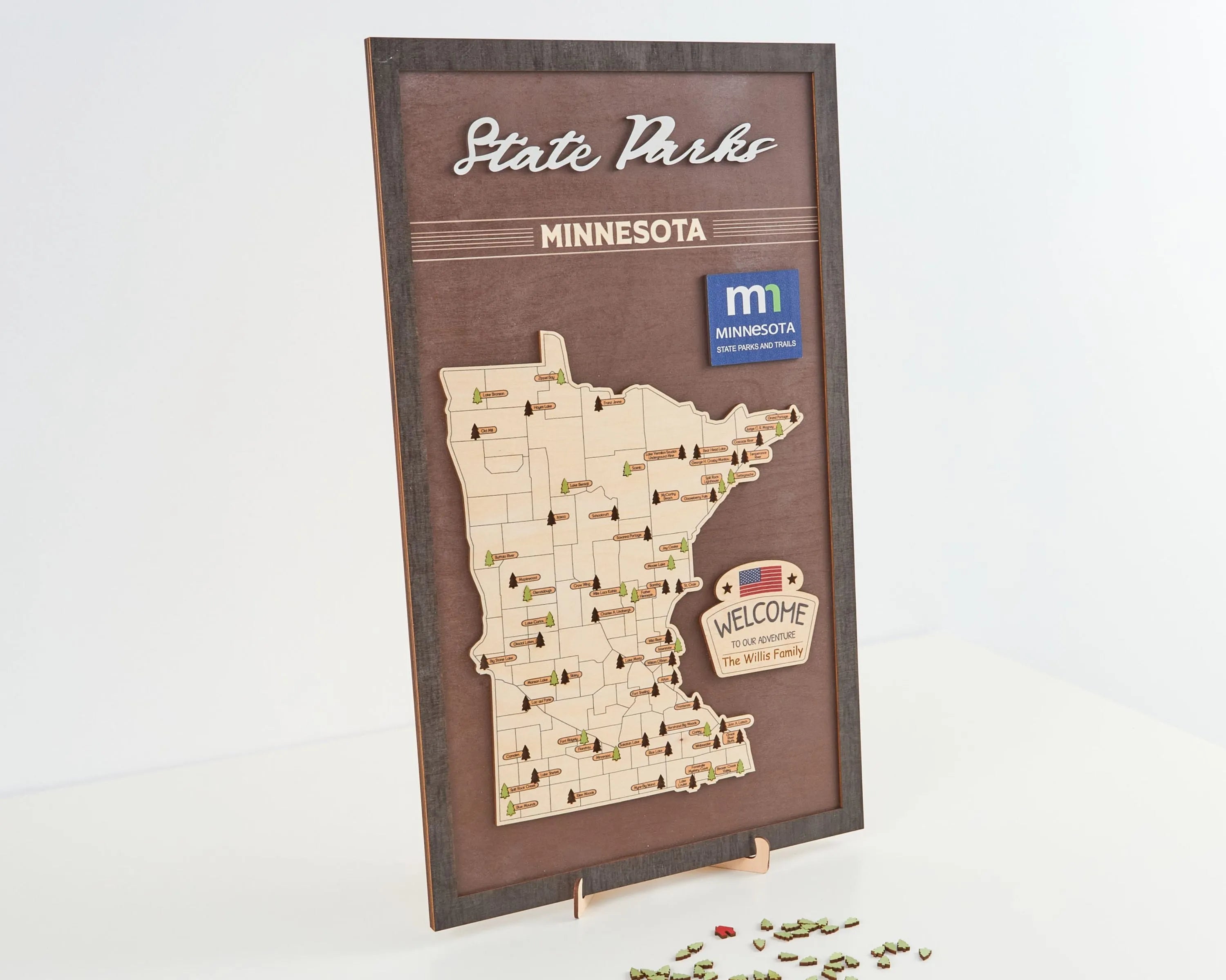 US Wooden Minnesota State Parks Map With Trees To Record Park Visits (Coffee)