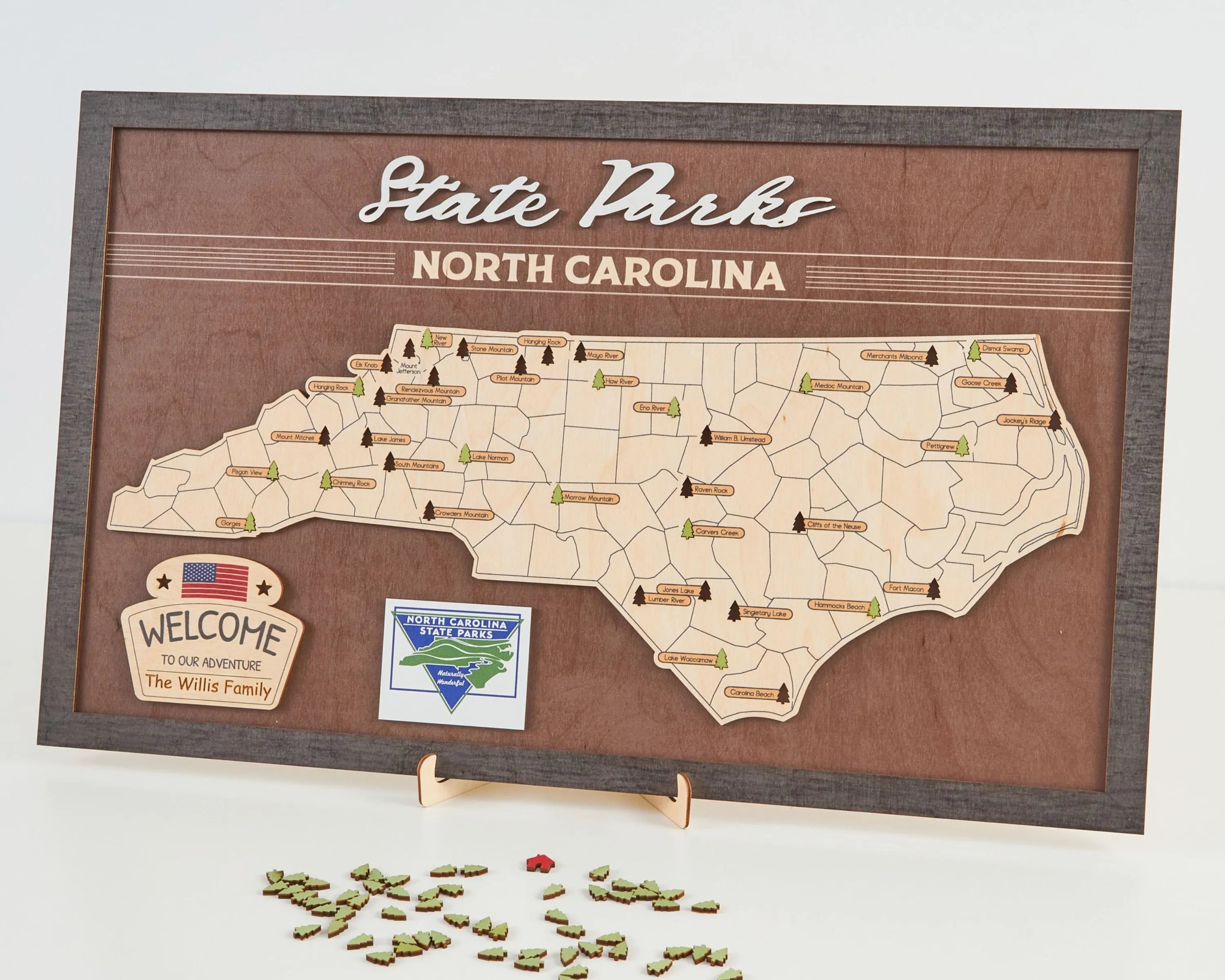 US Wooden North Carolina State Parks Map With Trees To Record Park Visits (Coffee)