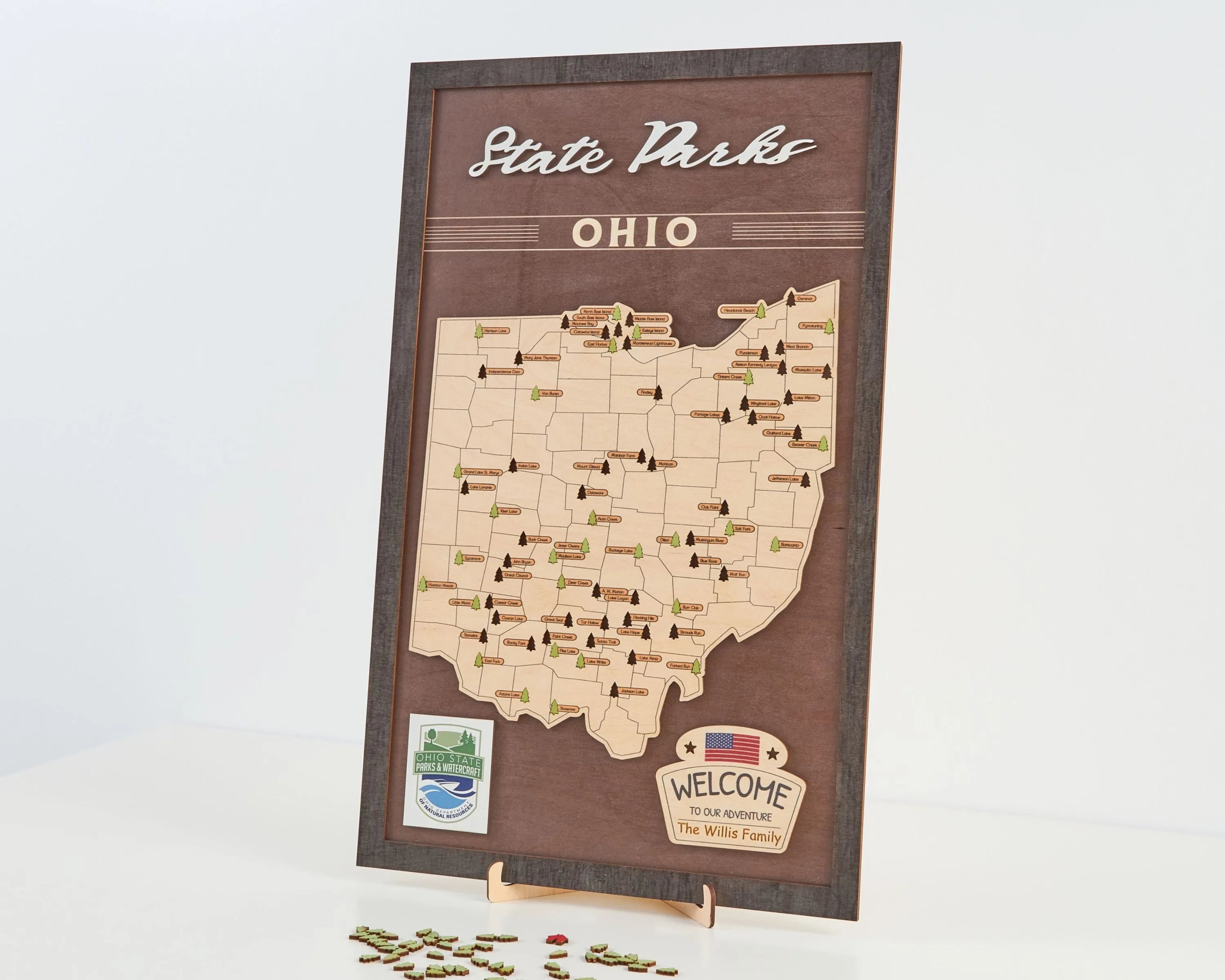 US Wooden Ohio State Parks Map With Trees To Record Park Visits (Coffee)