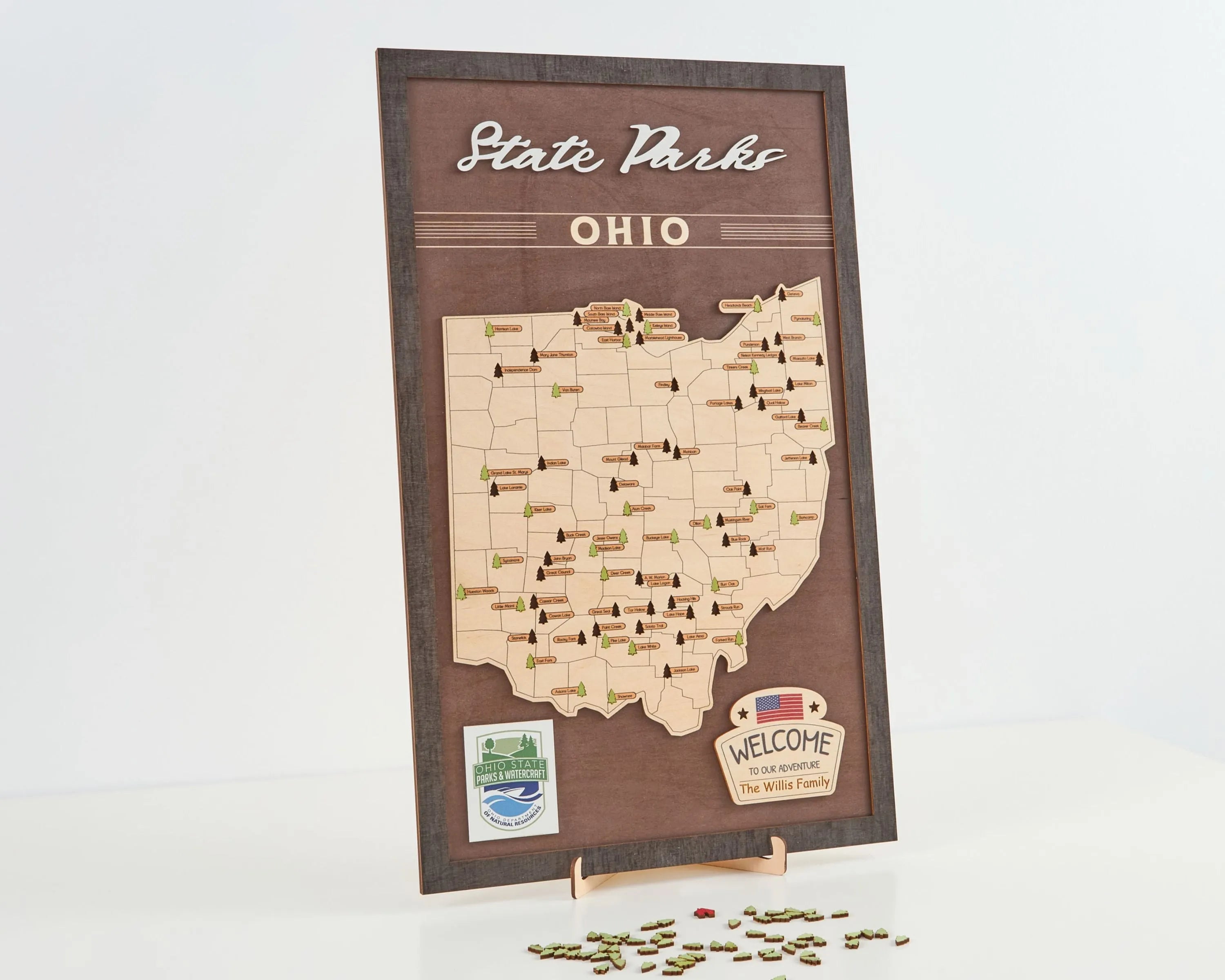 US Wooden Ohio State Parks Map With Trees To Record Park Visits (Coffee)