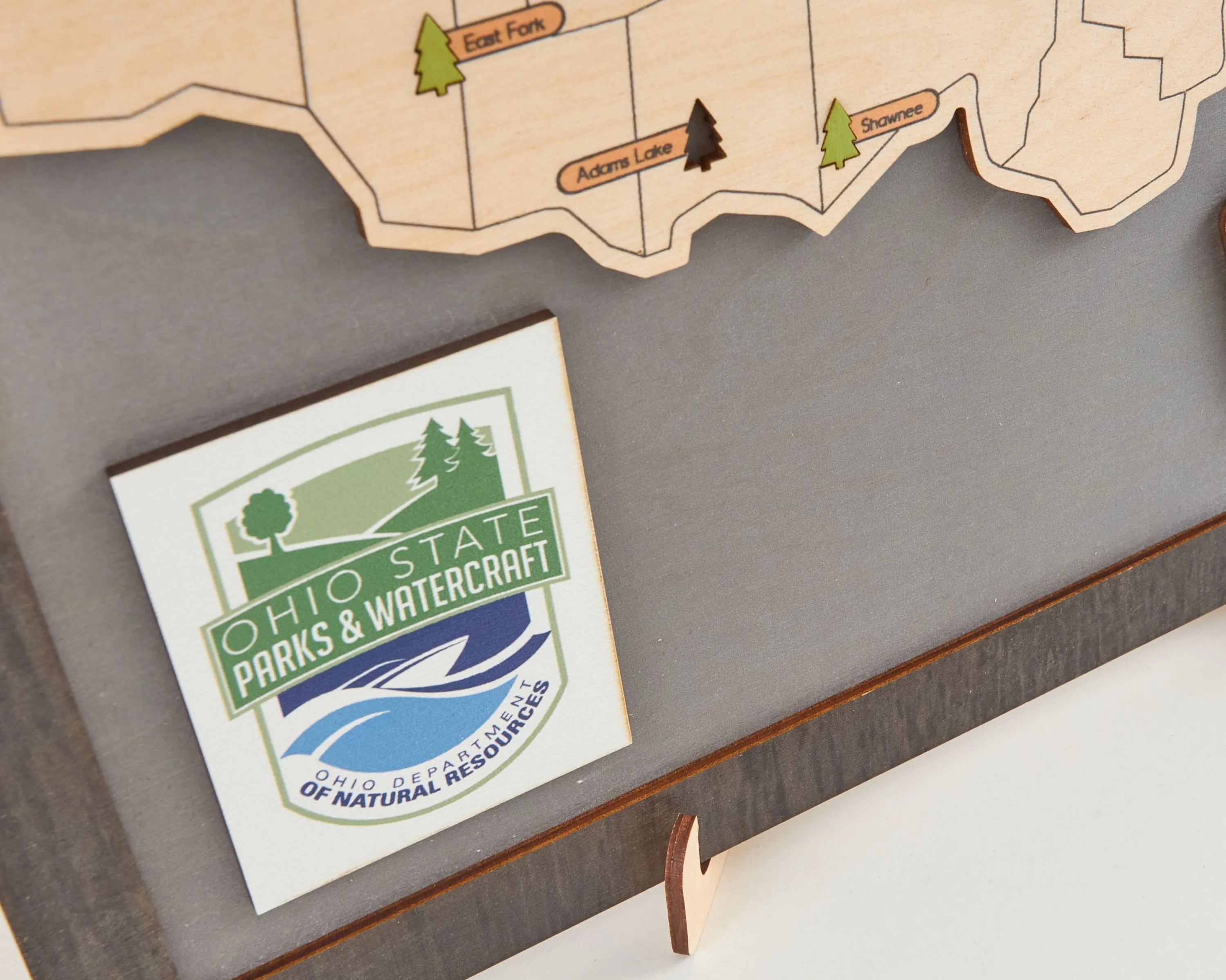 US Wooden Ohio State Parks Map With Trees To Record Park Visits (Light Grey)