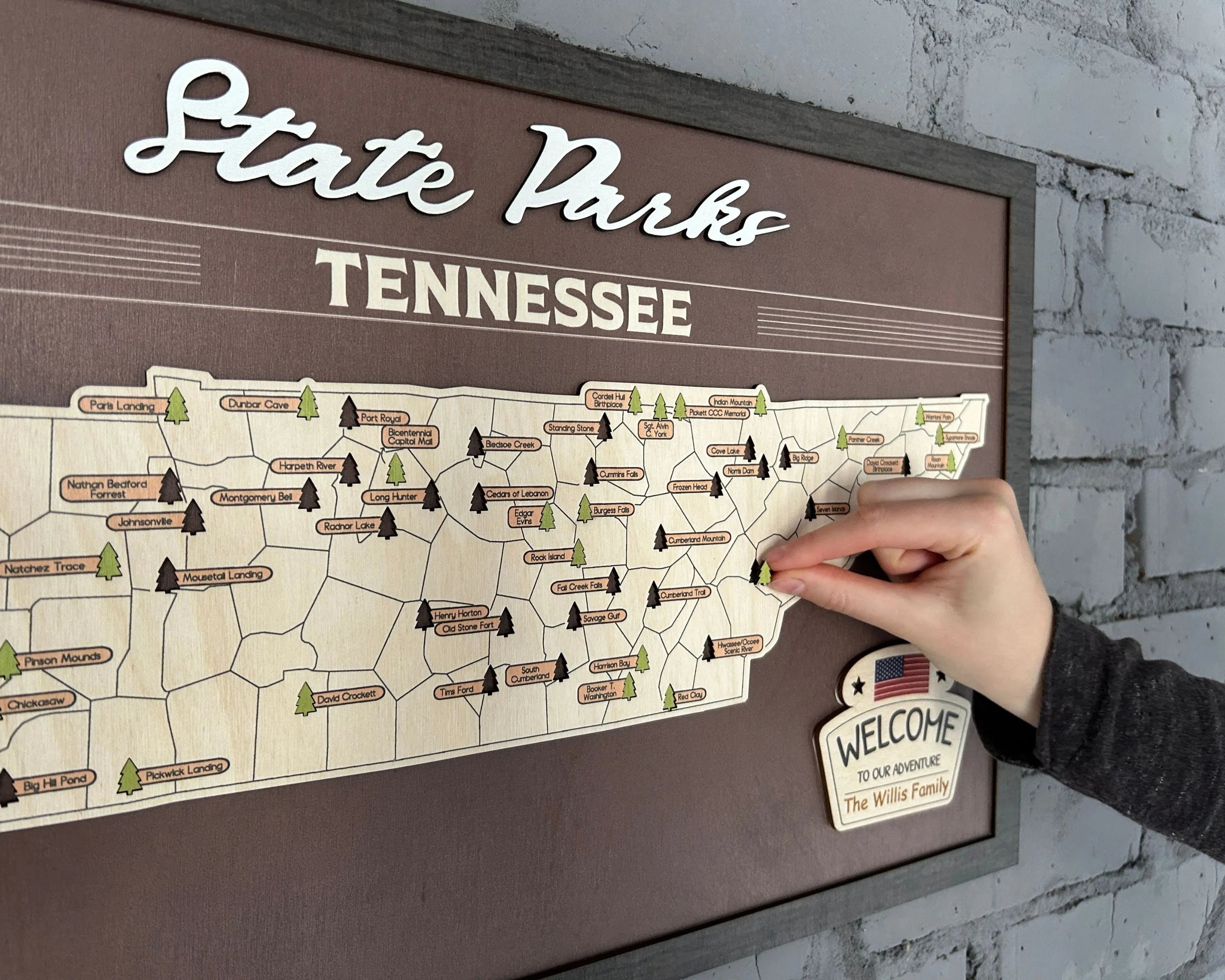 US Wooden Tennessee State Parks Map With Trees To Record Park Visits (Coffee)