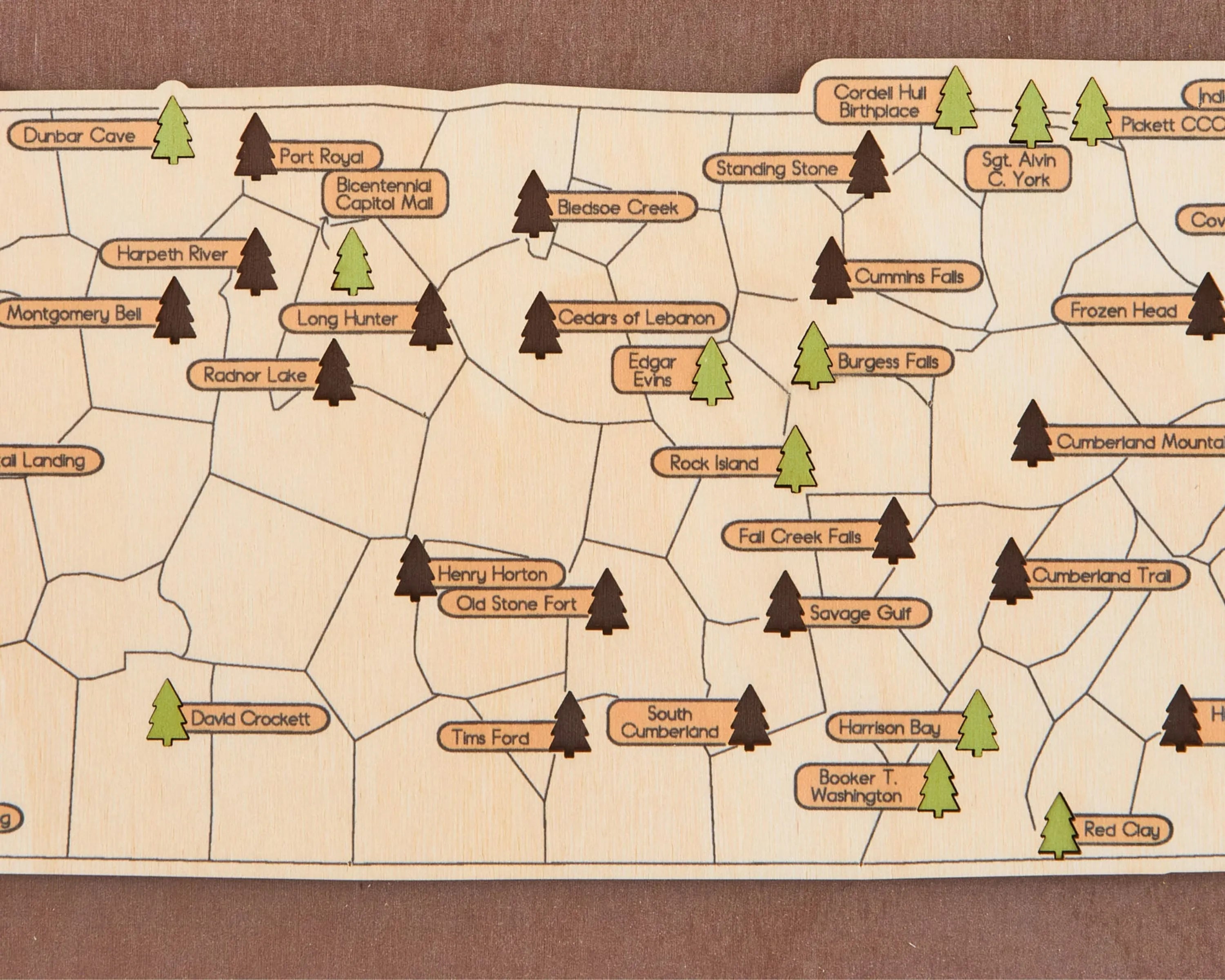 US Wooden Tennessee State Parks Map With Trees To Record Park Visits (Coffee)