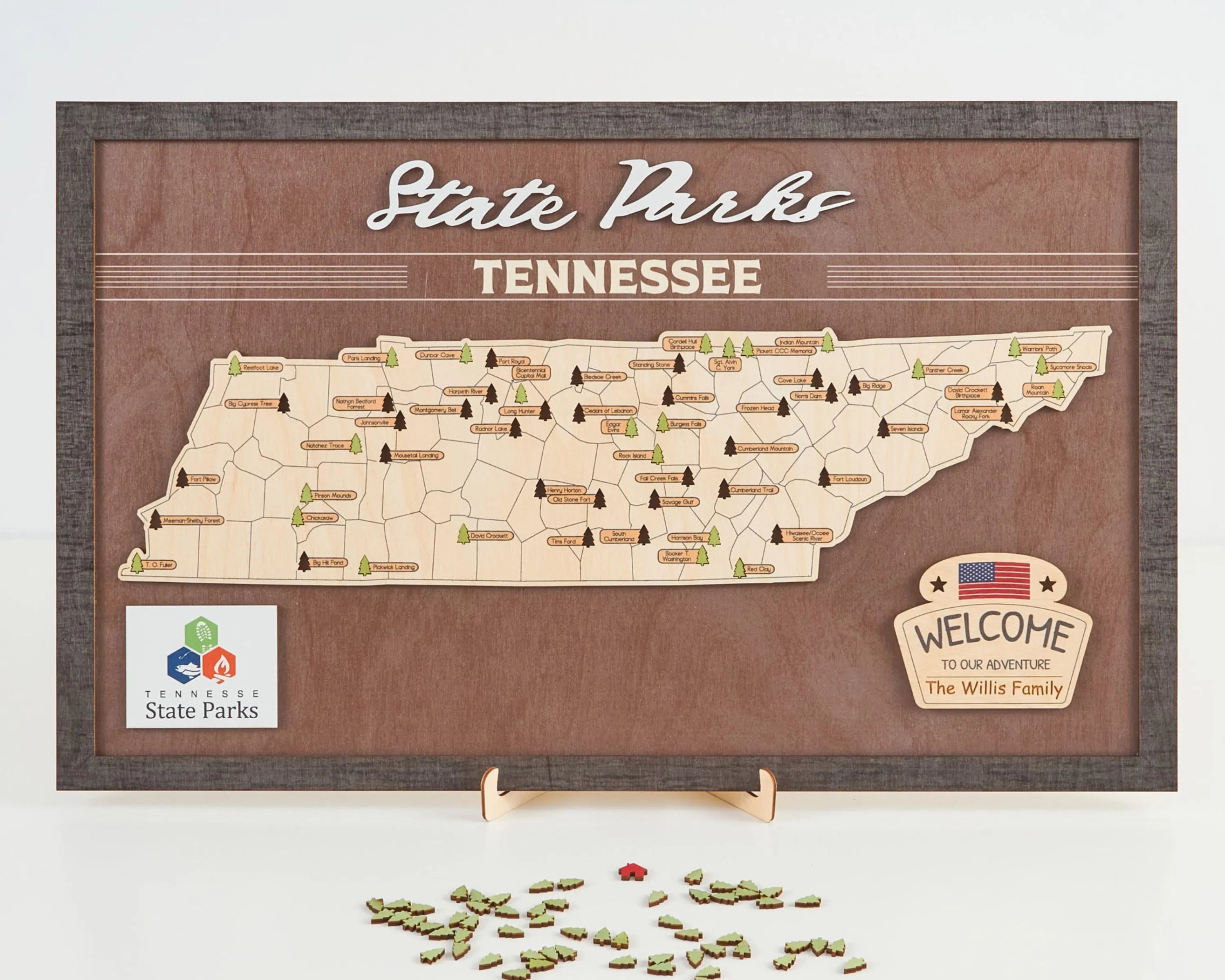 US Wooden Tennessee State Parks Map With Trees To Record Park Visits (Coffee)