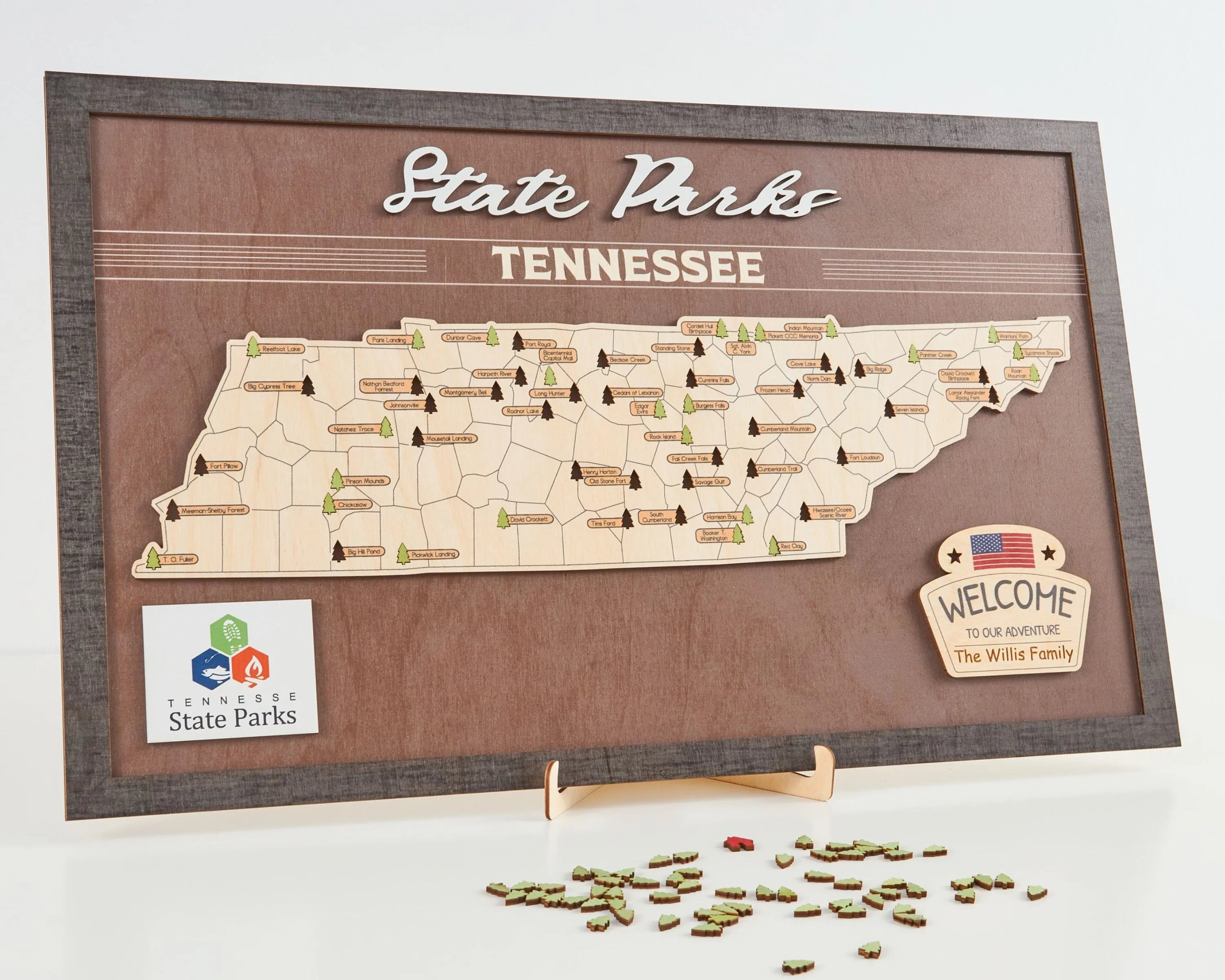US Wooden Tennessee State Parks Map With Trees To Record Park Visits (Coffee)