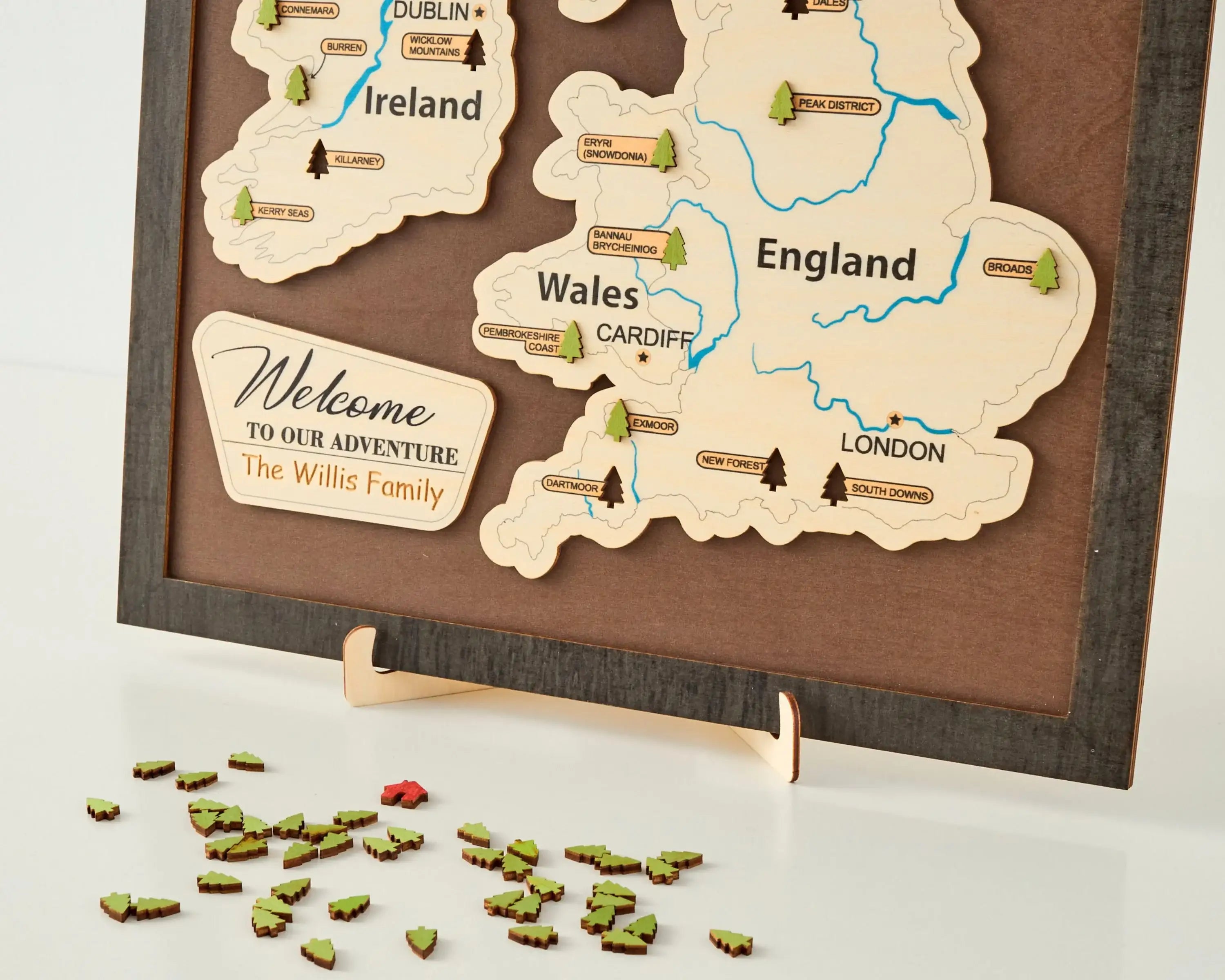 British Isles Wooden National Parks Travel Map With Trees To Record Park Visits (Coffee)