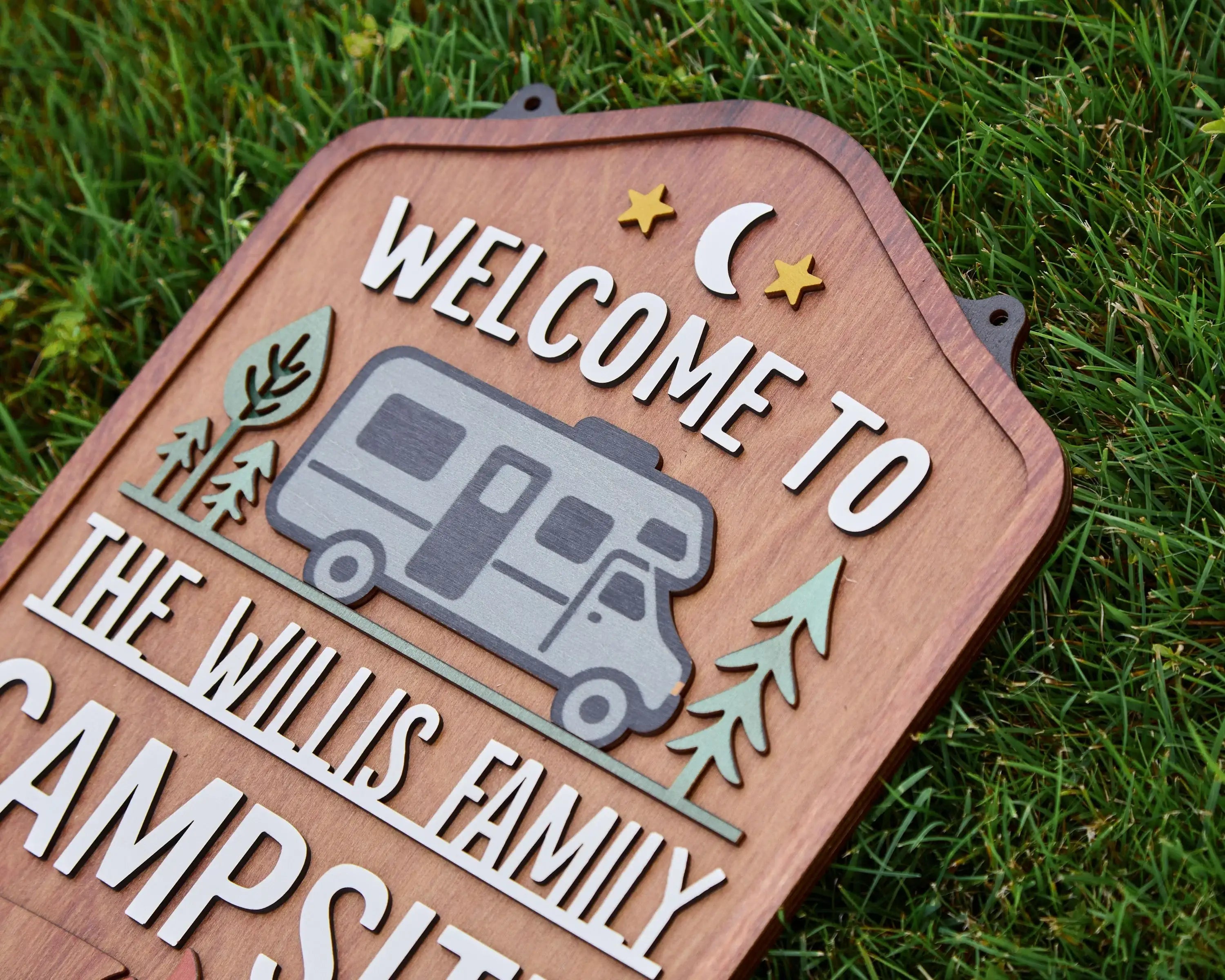 Personalized Welcome To Our Campsite Sign - Camping Flag | Custom Family Name Camper Decoration (Campsite)