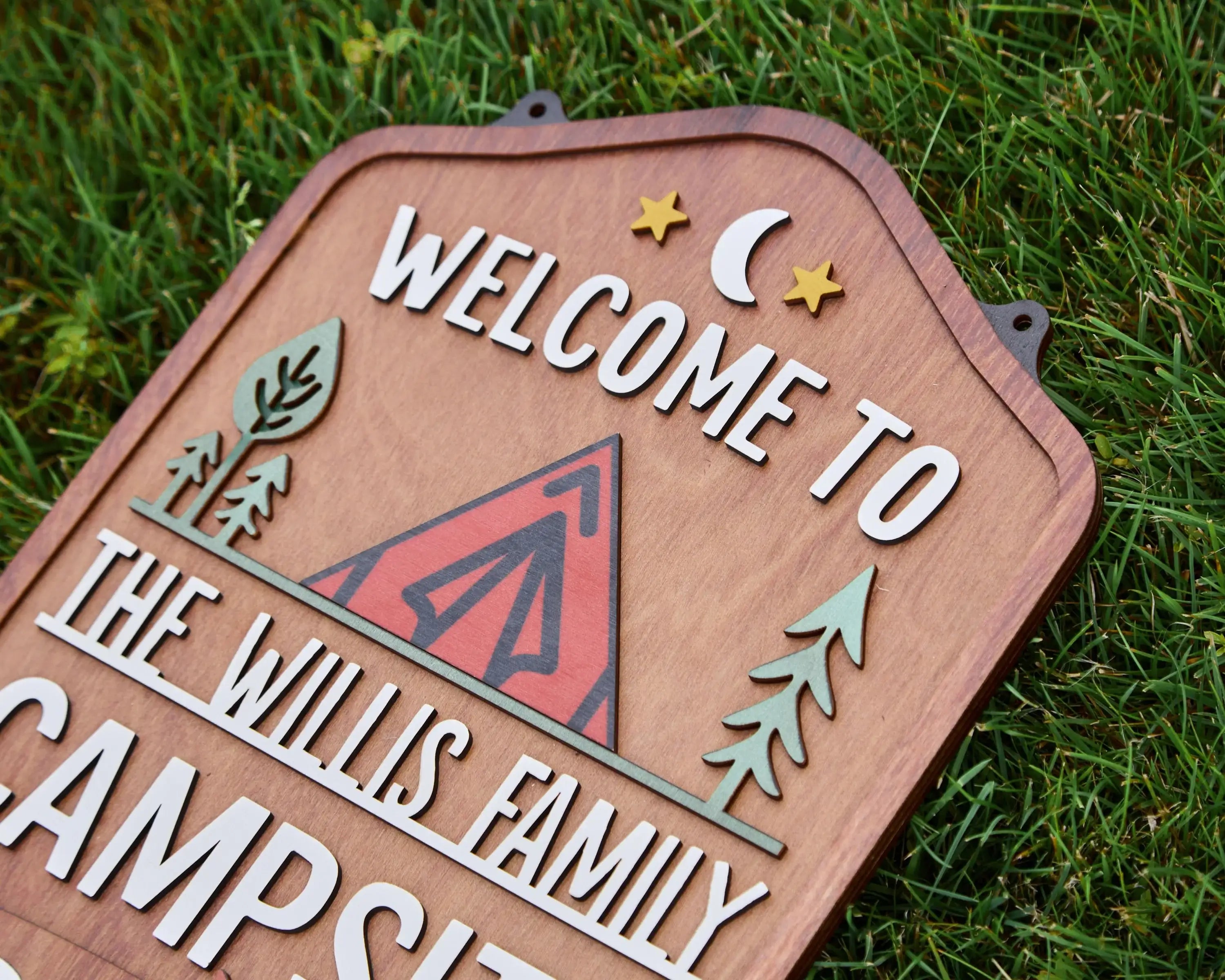Personalized Welcome To Our Campsite Sign - Camping Flag | Custom Family Name Camper Decoration (Tent)