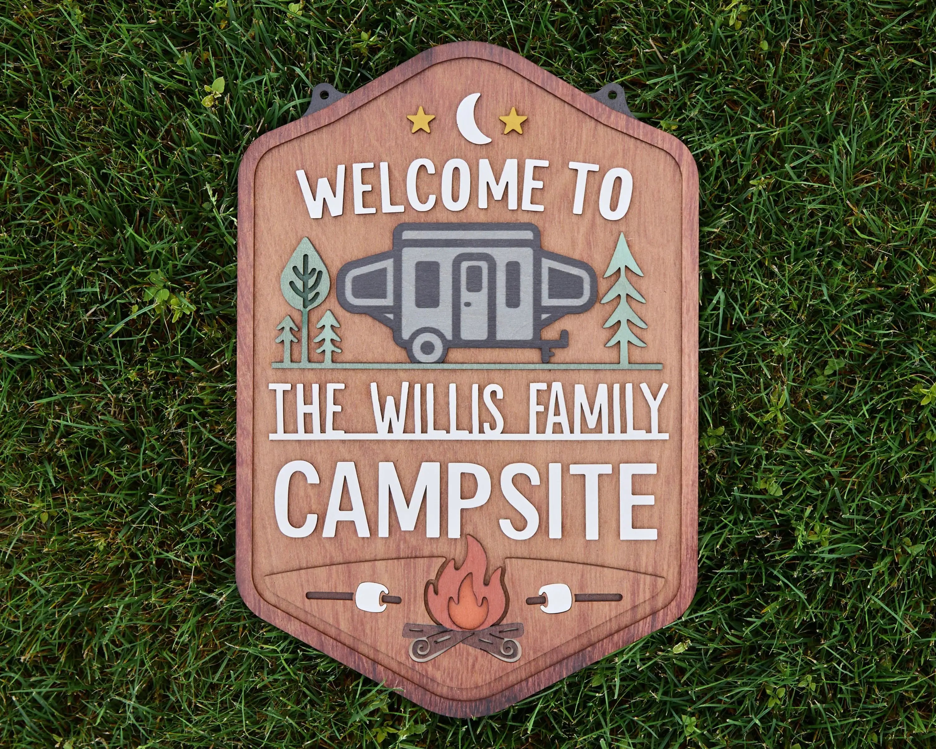 Personalized Welcome To Our Campsite Sign - Camping Flag | Custom Family Name Camper Decoration (Pop-Up)