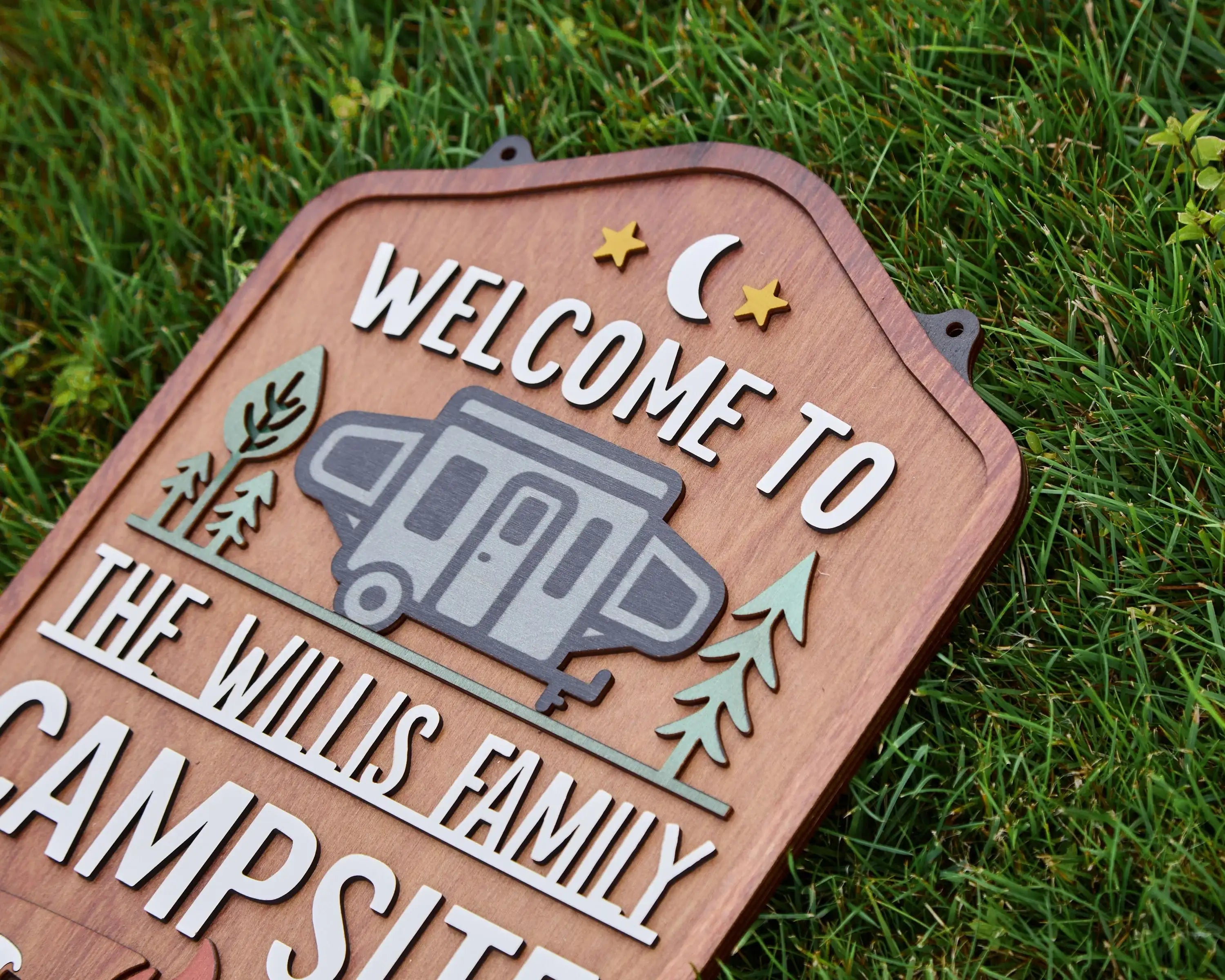 Personalized Welcome To Our Campsite Sign - Camping Flag | Custom Family Name Camper Decoration (Pop-Up)