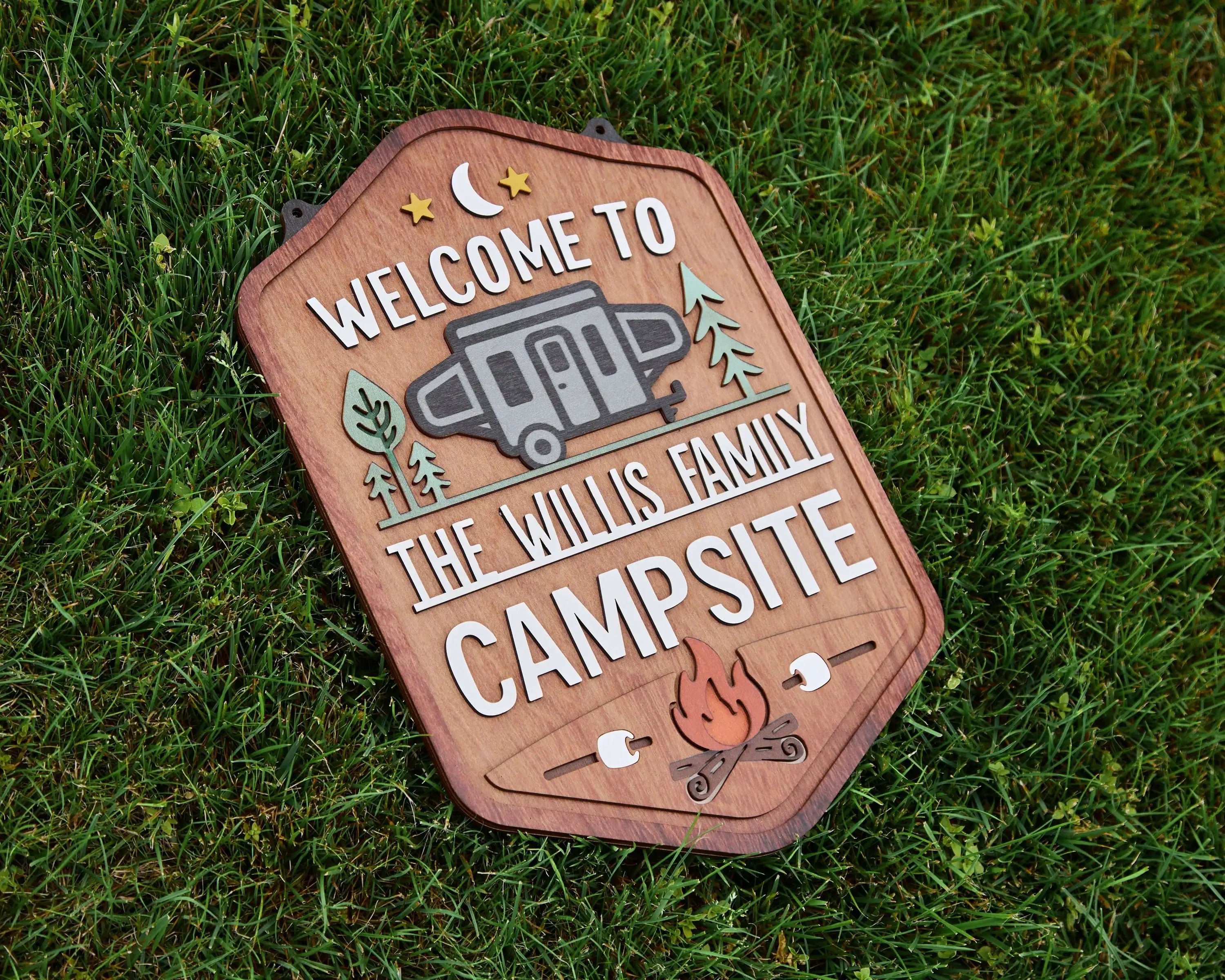 Personalized Welcome To Our Campsite Sign - Camping Flag | Custom Family Name Camper Decoration (Pop-Up)