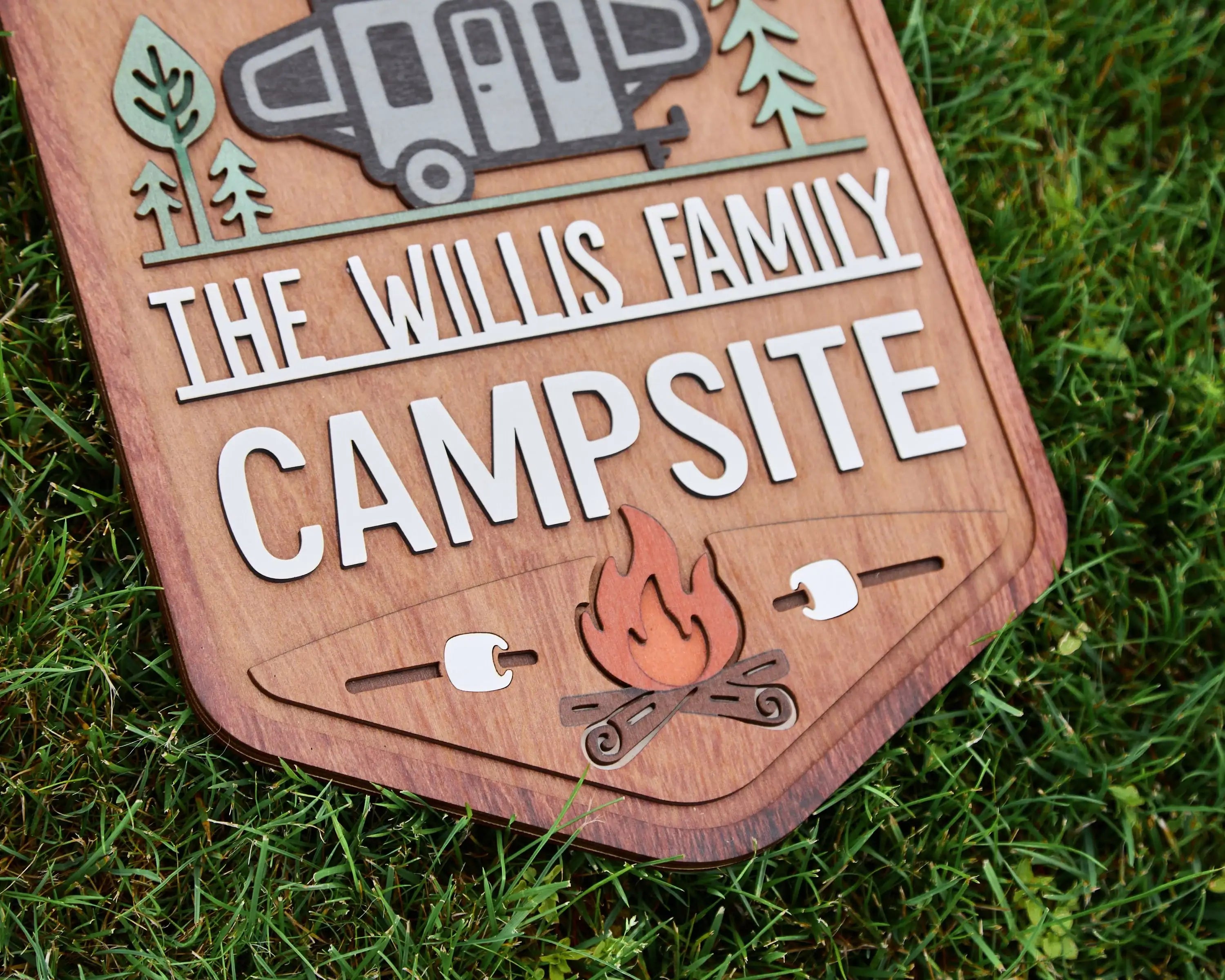 Personalized Welcome To Our Campsite Sign - Camping Flag | Custom Family Name Camper Decoration (Pop-Up)