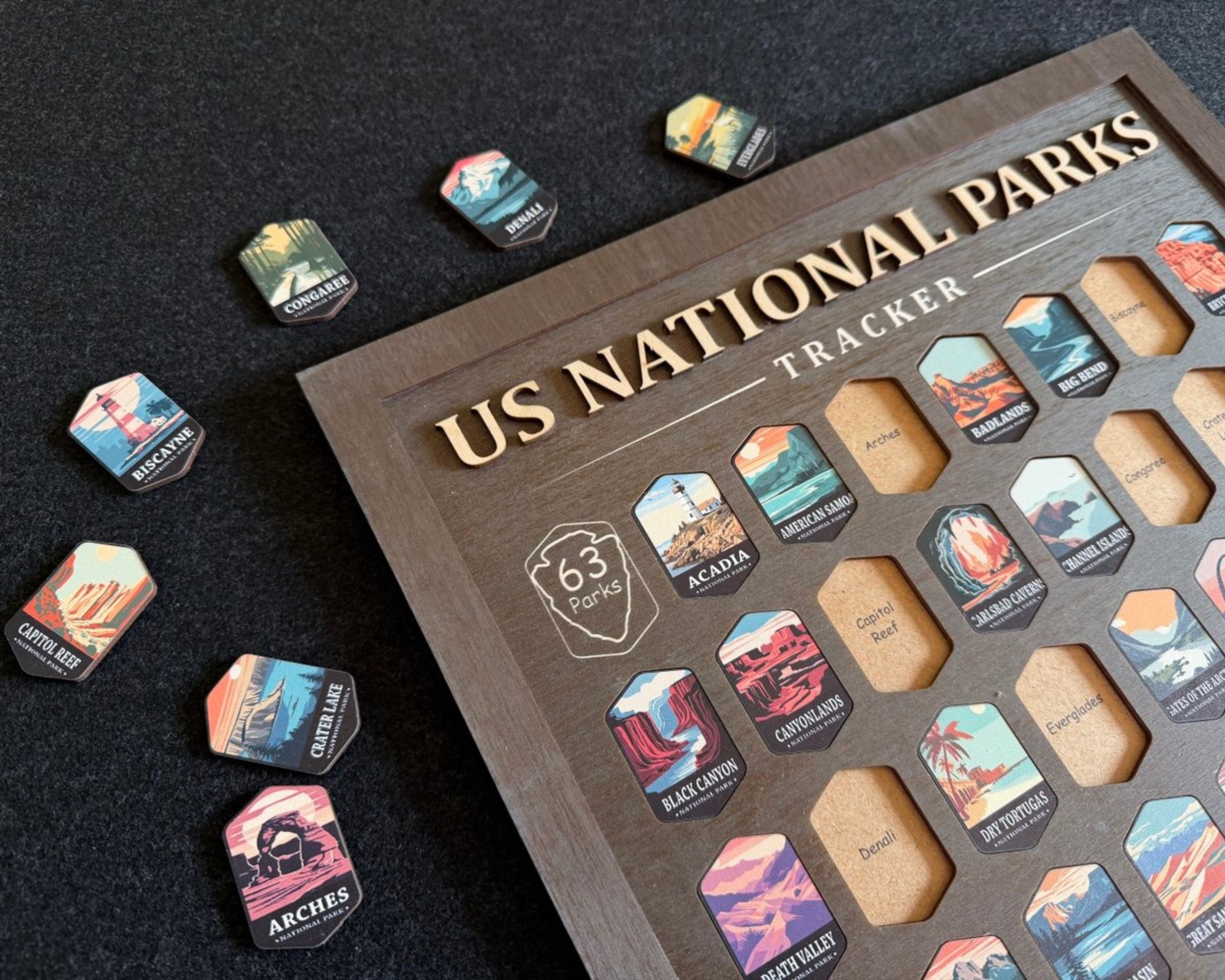 USA National Parks Travel Tracker - A Handcrafted Wooden Board to Track All 63 National Parks