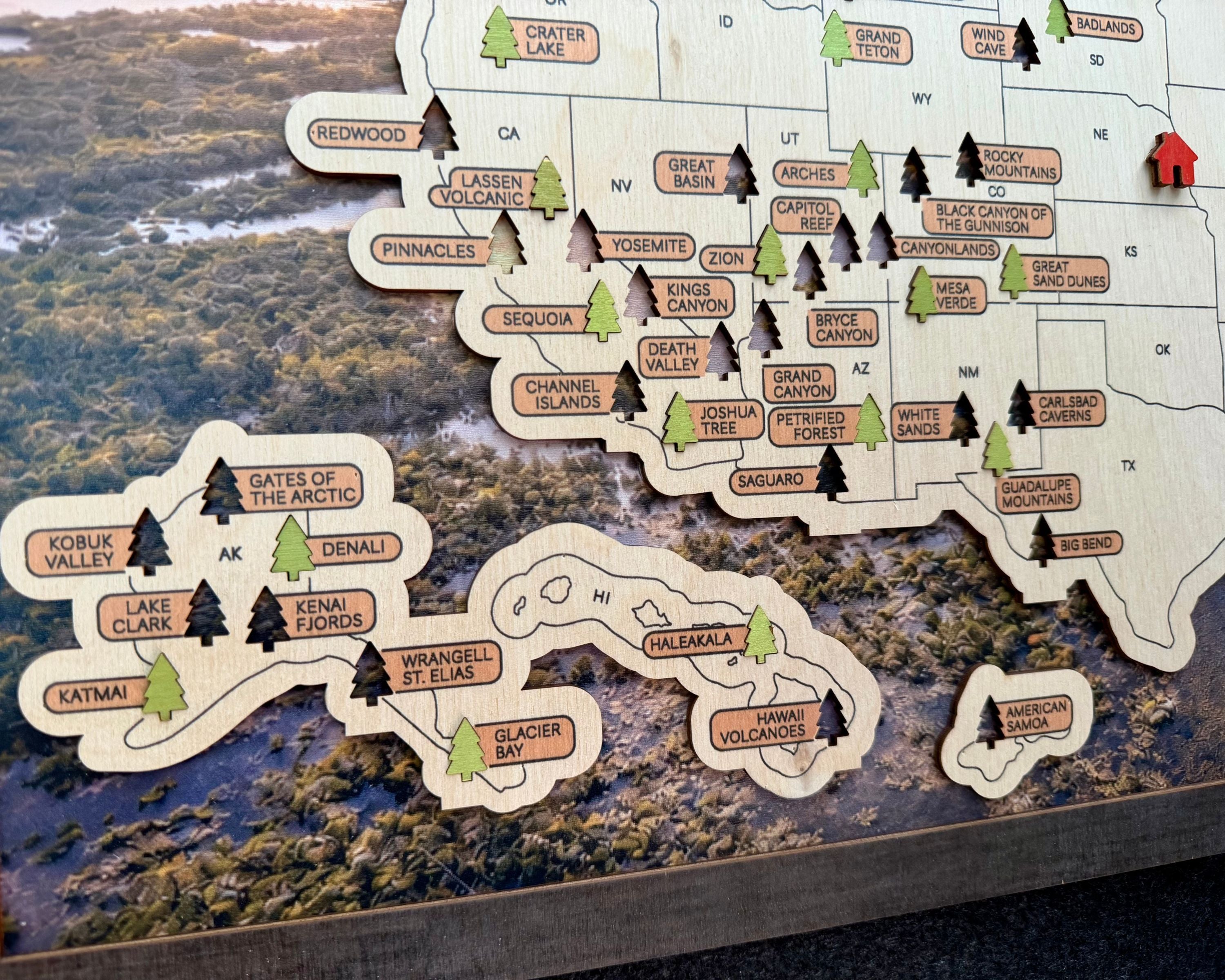 US National Parks Wooden Travel Map & Visit Tracker – Landscape Edition (Eagle)