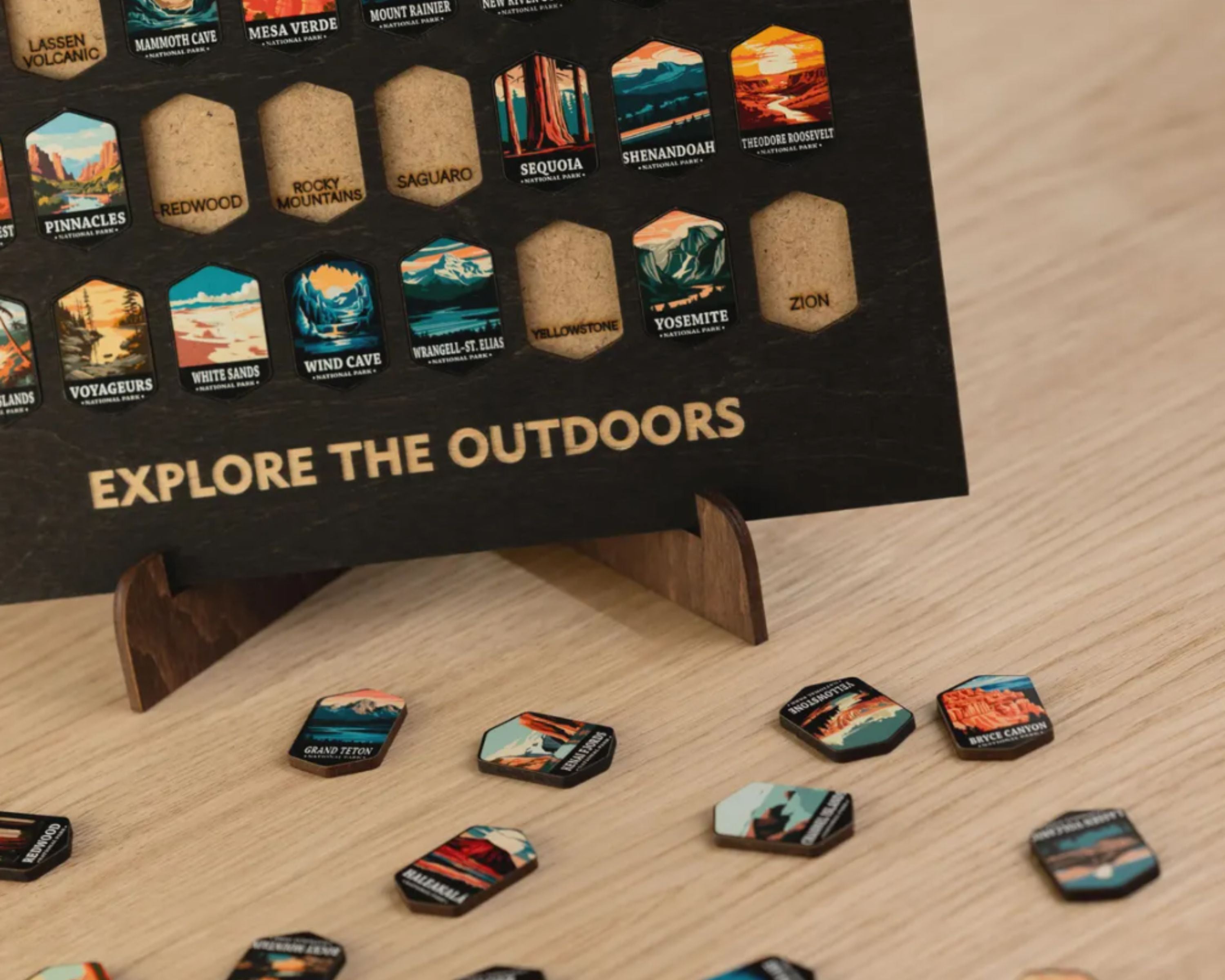 US National Parks Adventure Tracker - A handcrafted wooden board to track all 63 National Parks (Black)