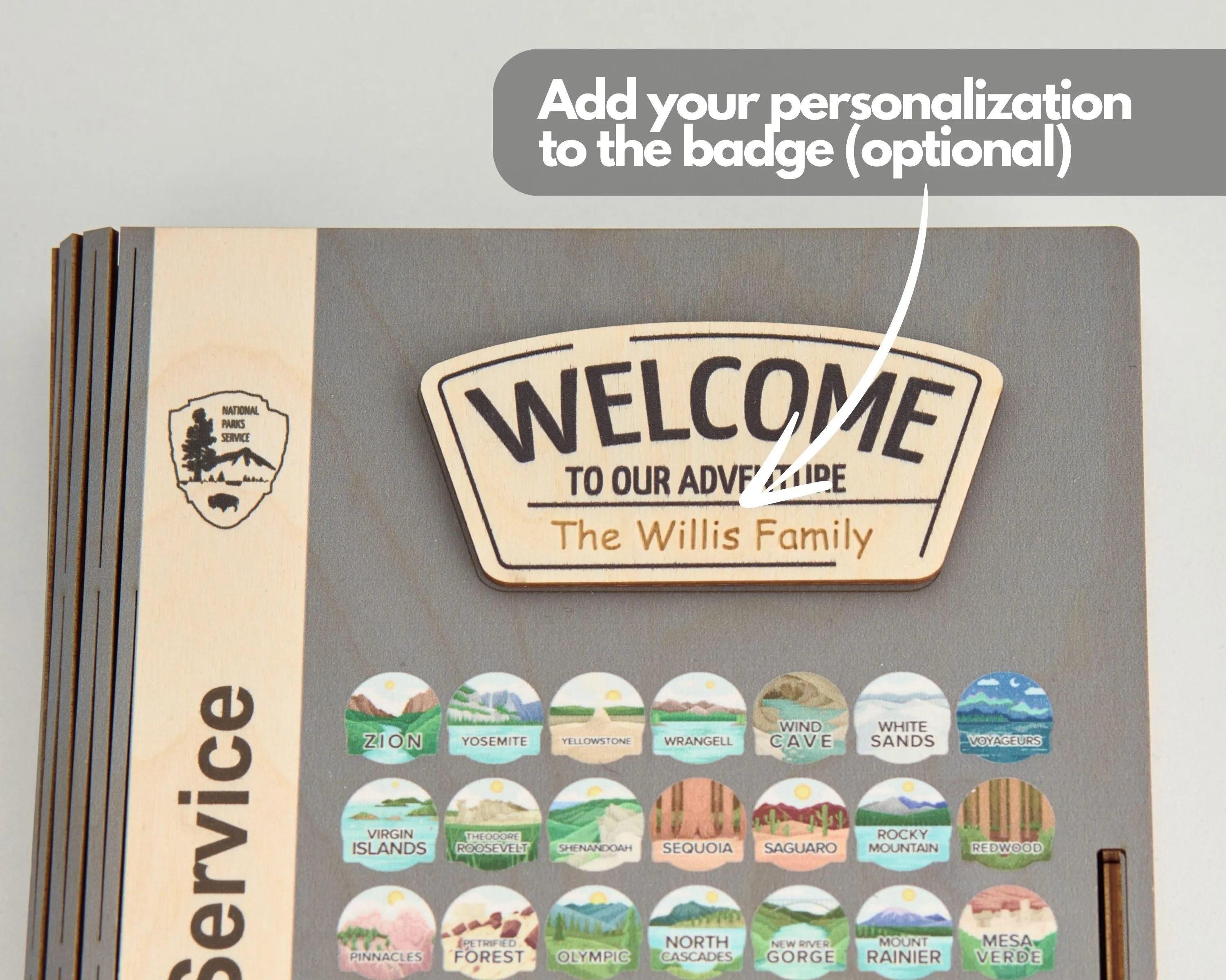 US National Park Map Organizer - Box Wooden Storage (Sign with park logo)