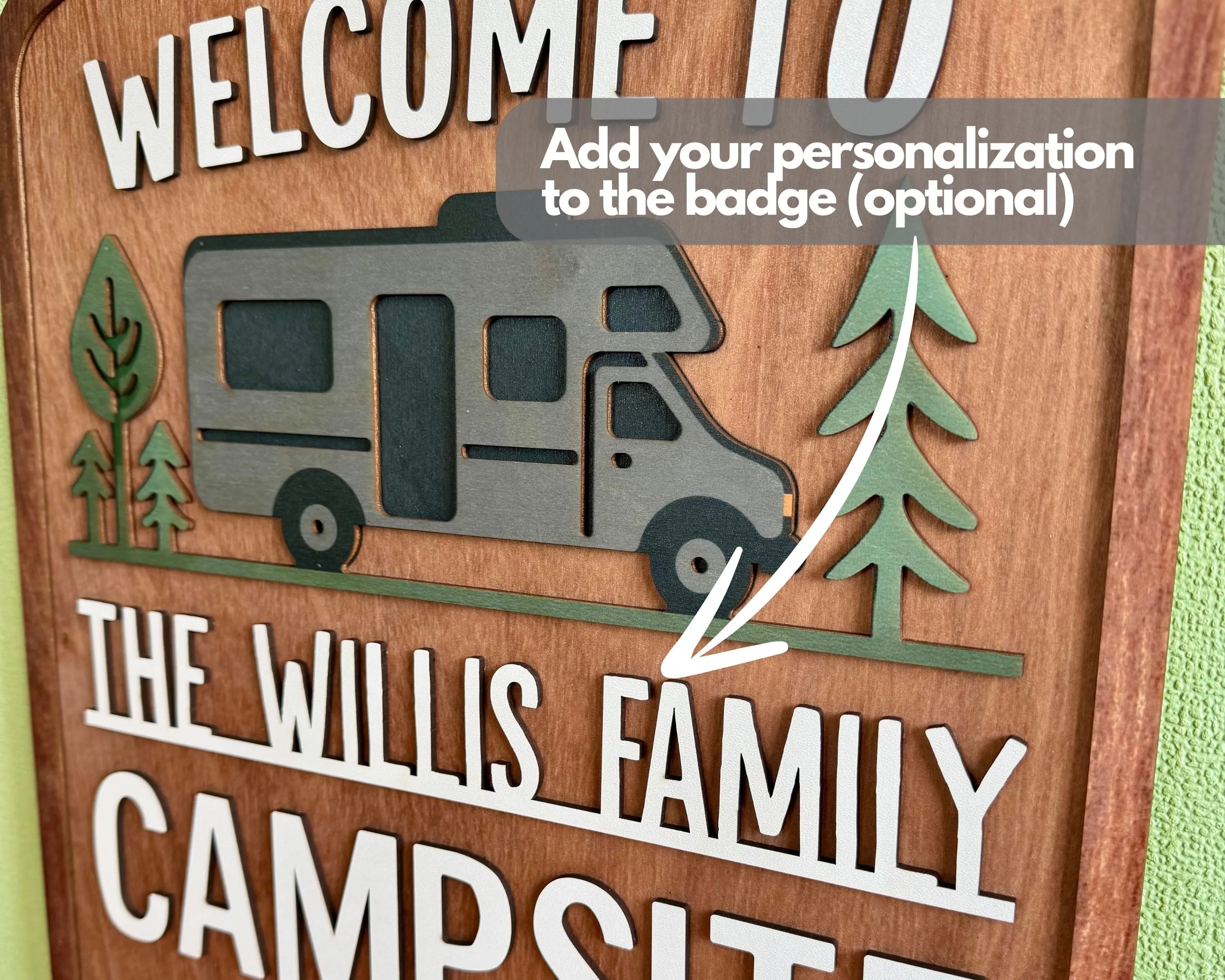 Personalized Welcome To Our Campsite Sign - Camping Flag | Custom Family Name Camper Decoration (Campsite)