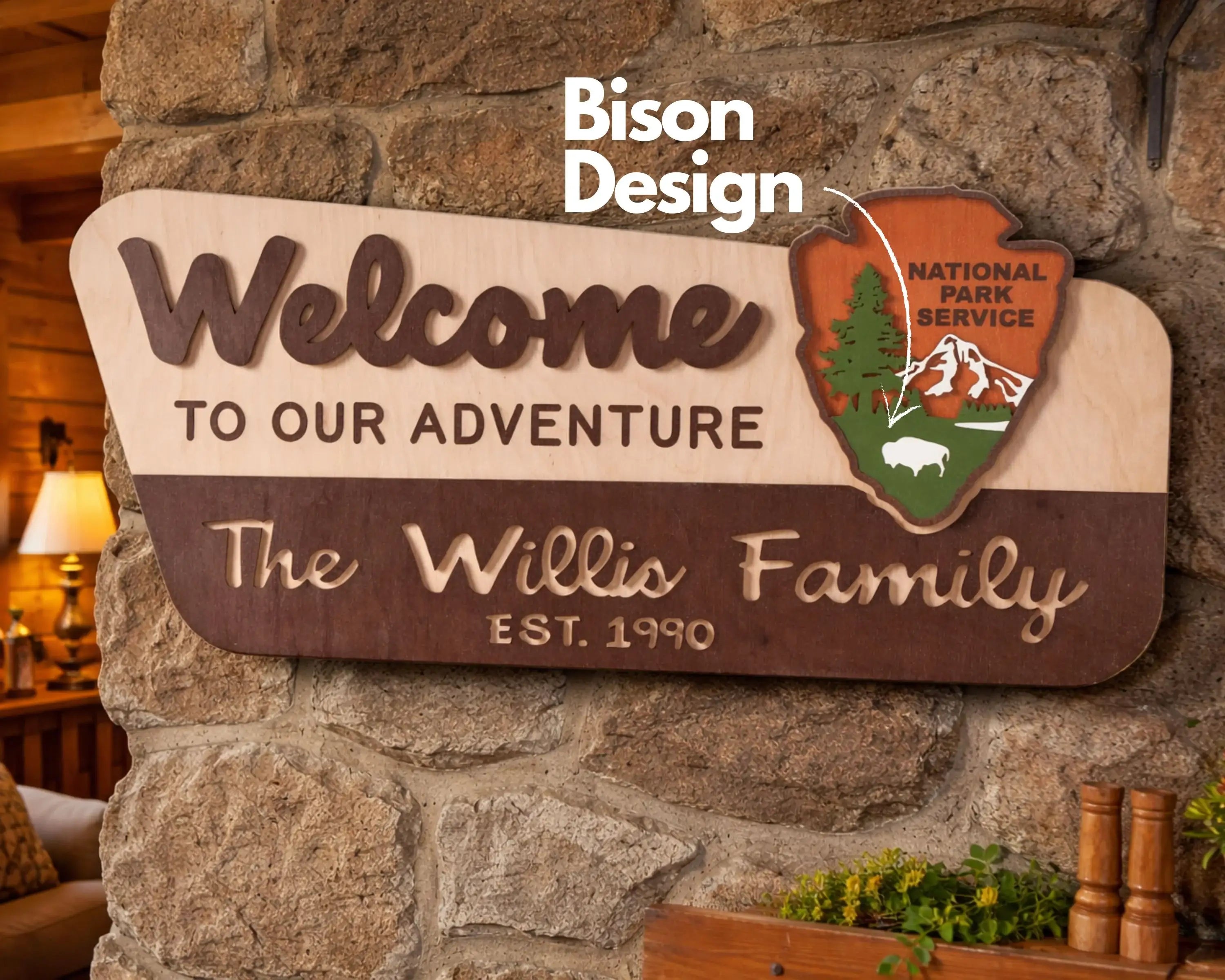 3D National Park Service Family Name Welcome Sign (Bison Design)