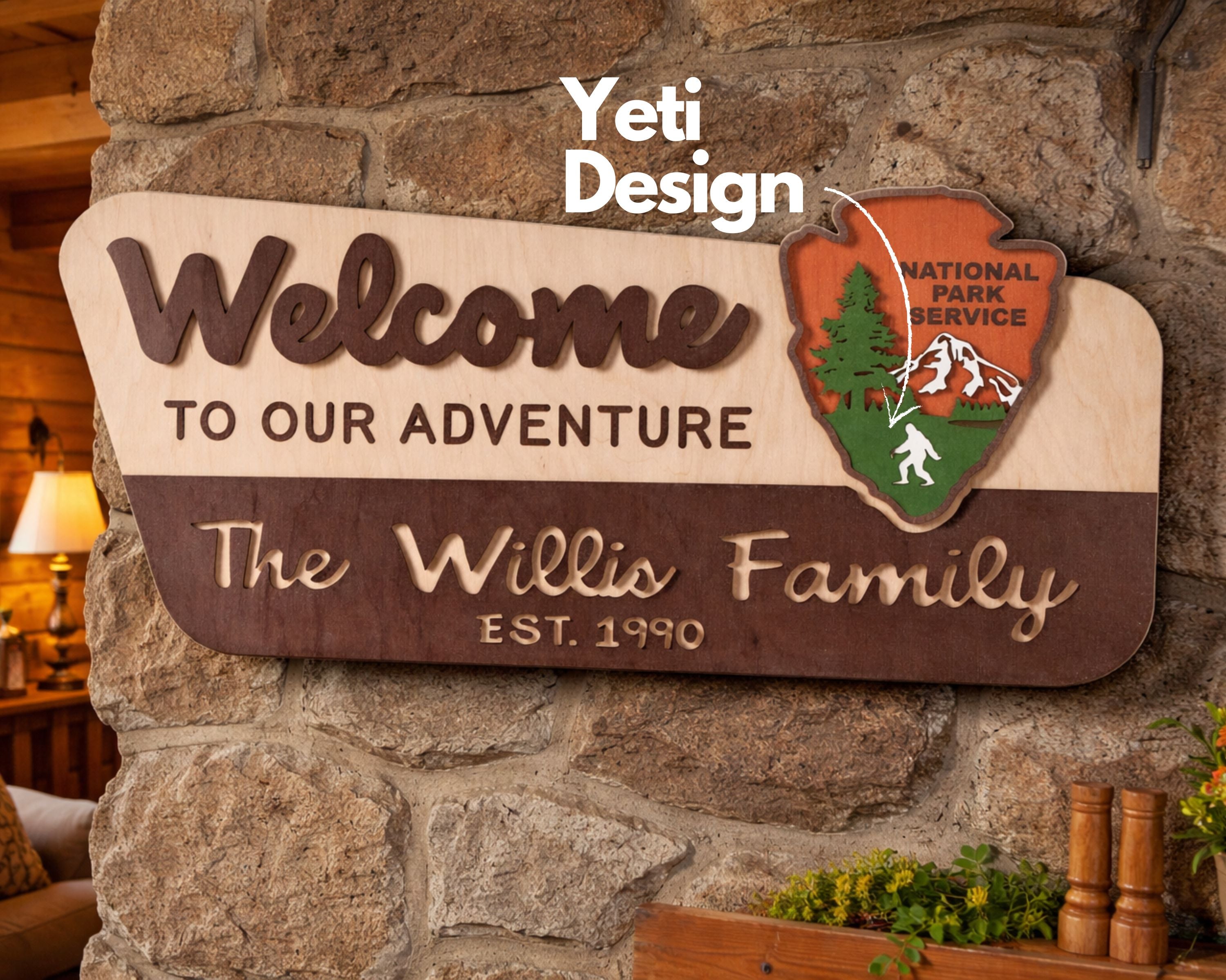 3D National Park Service Family Name Welcome Sign (Yeti Design)