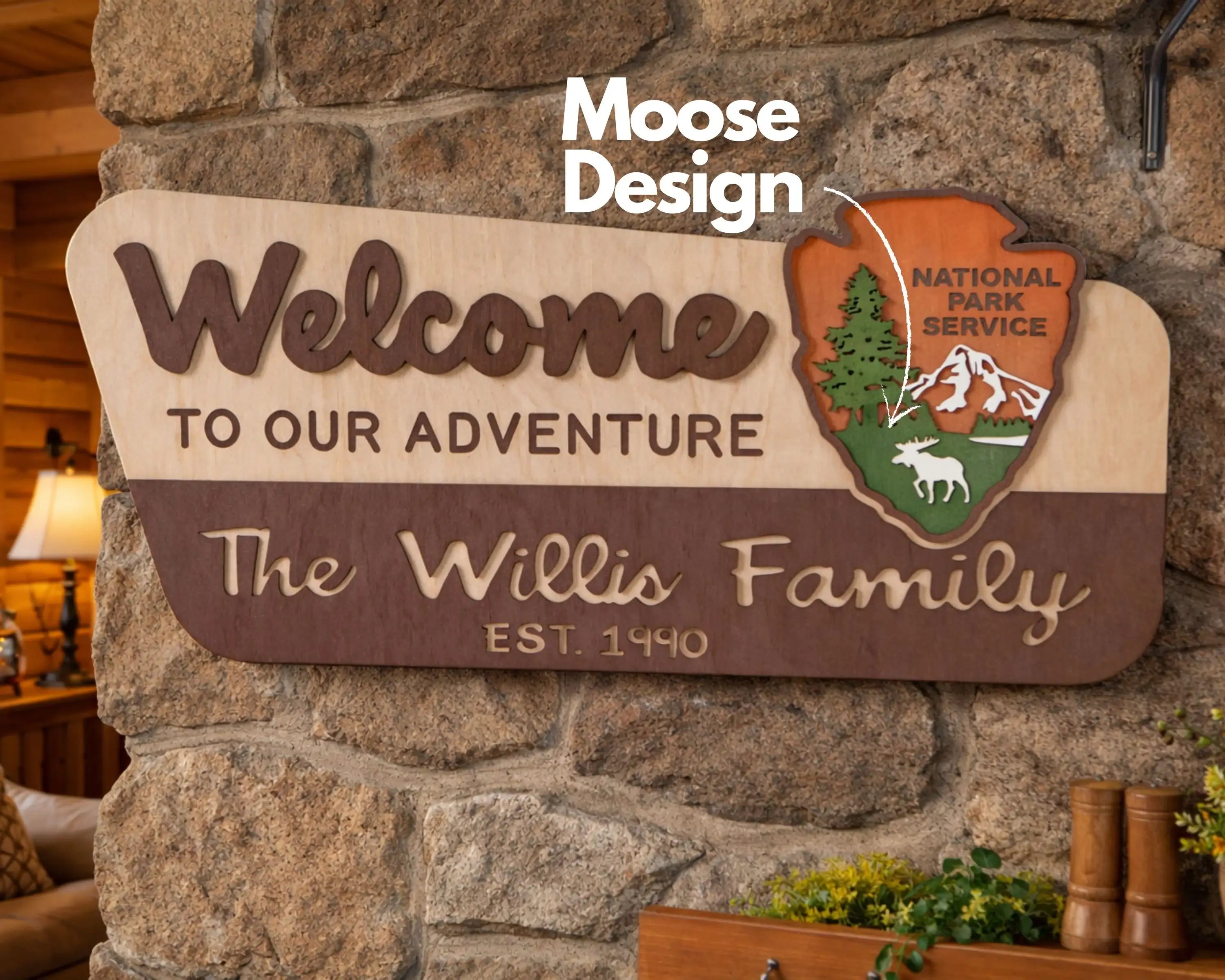 3D National Park Service Family Name Welcome Sign (Moose Design)