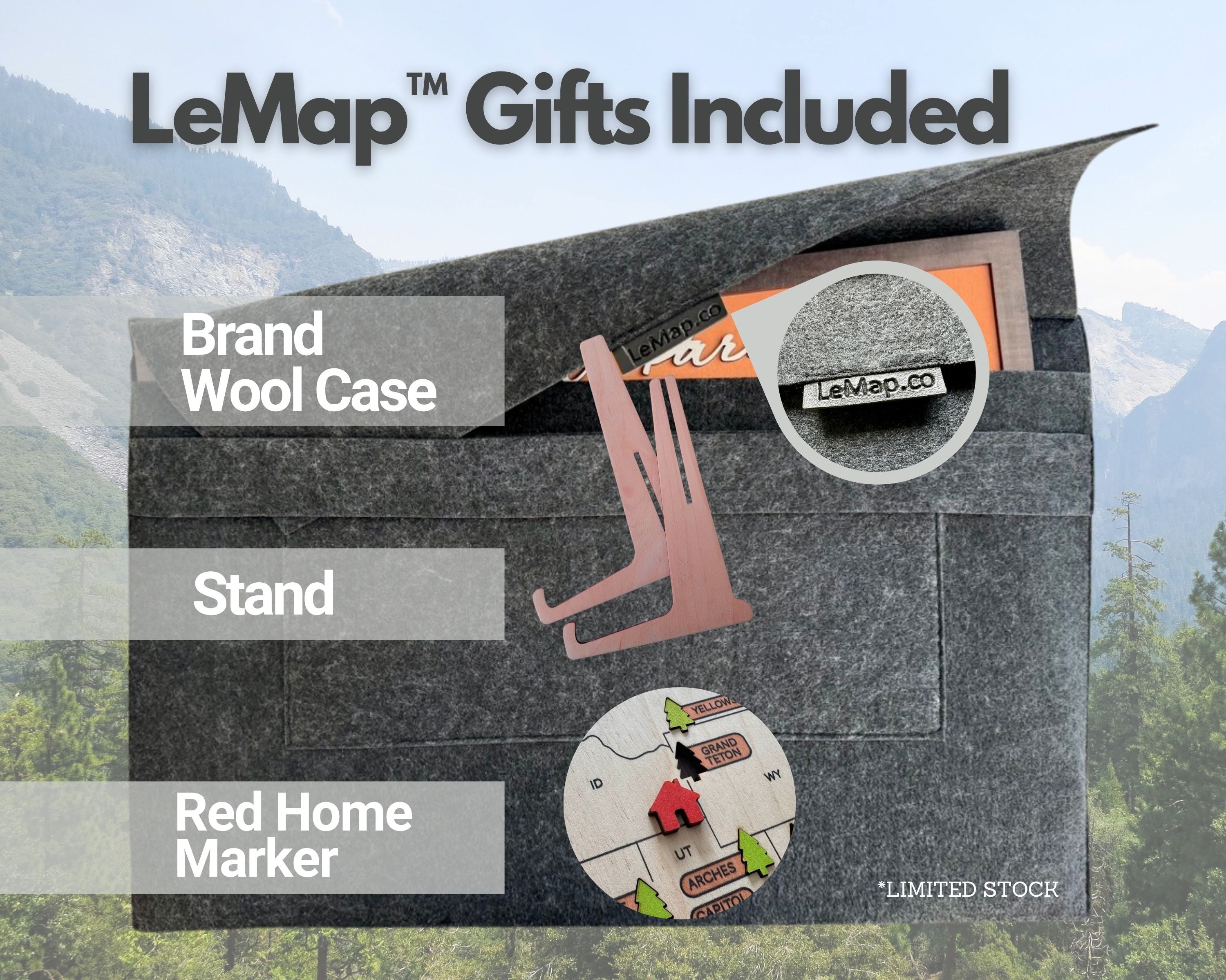 US Wooden National Monuments & Memorials Travel Map With Pins To Record Visits (Light Grey)