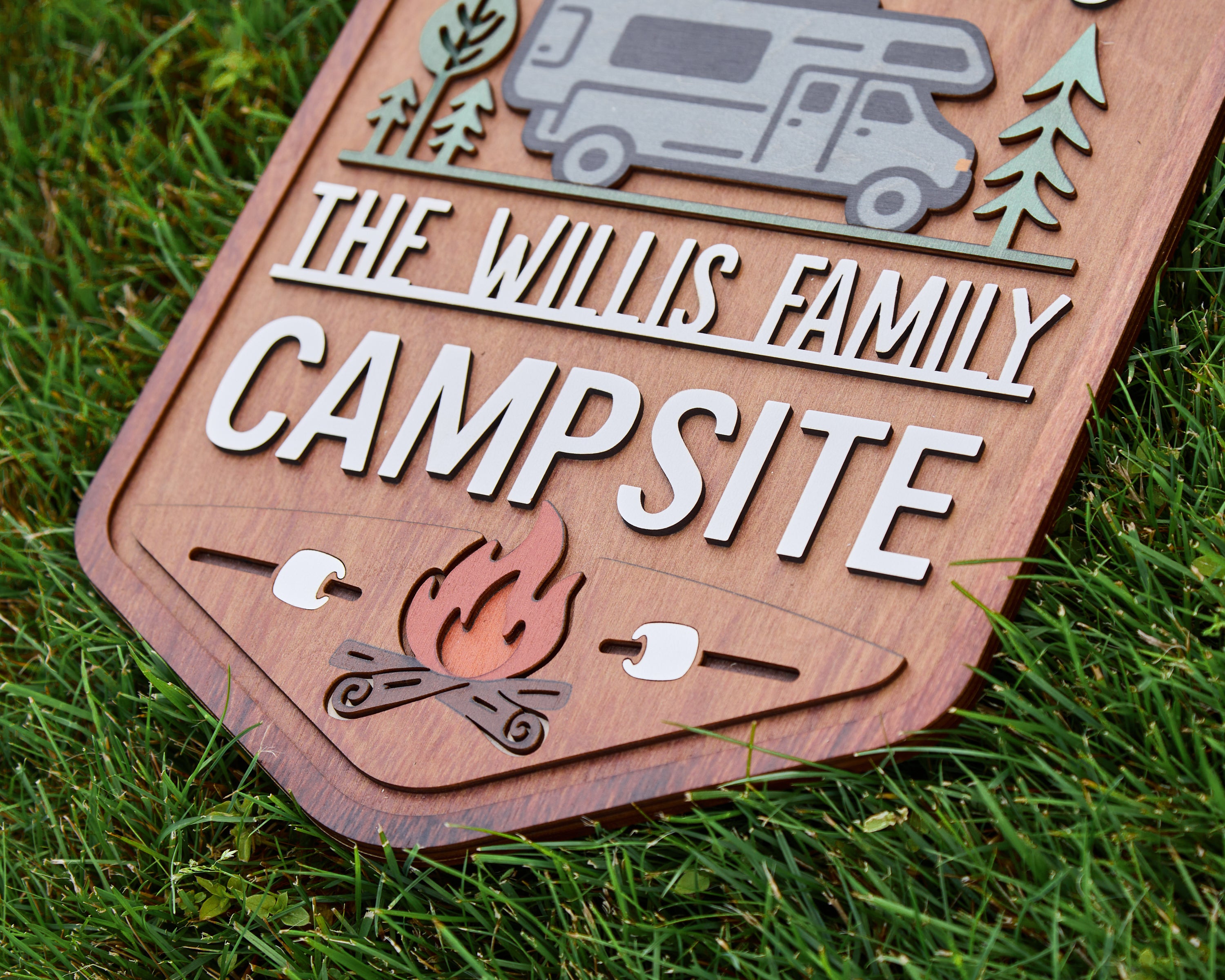 Personalized Welcome To Our Campsite Sign - Camping Flag | Custom Family Name Camper Decoration (Motorhome 3)
