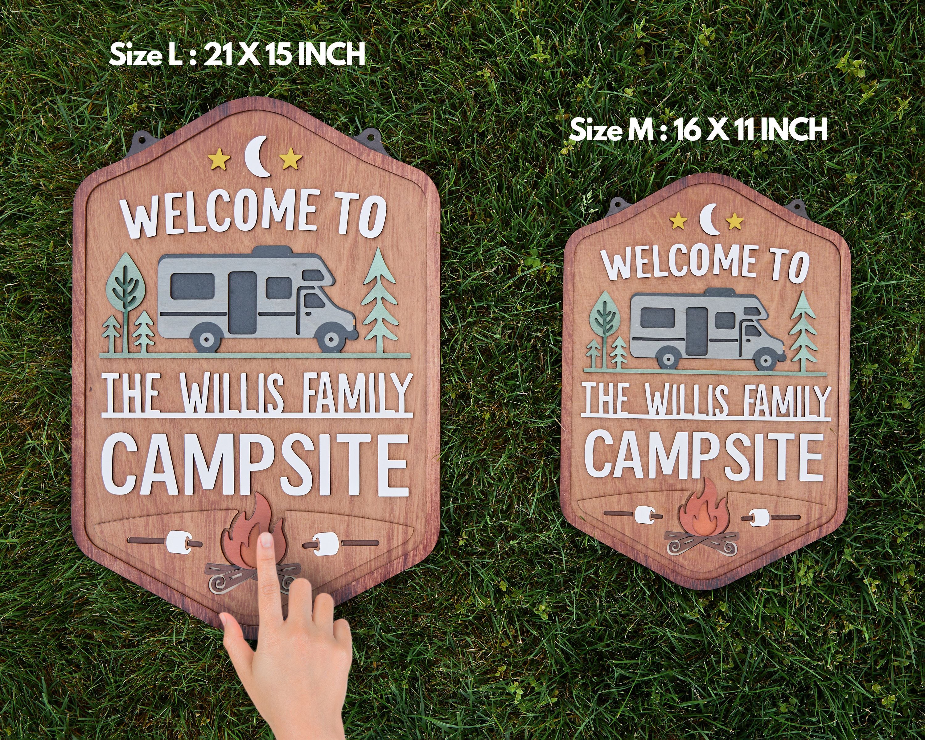 Personalized Welcome To Our Campsite Sign - Camping Flag | Custom Family Name Camper Decoration (Campsite)