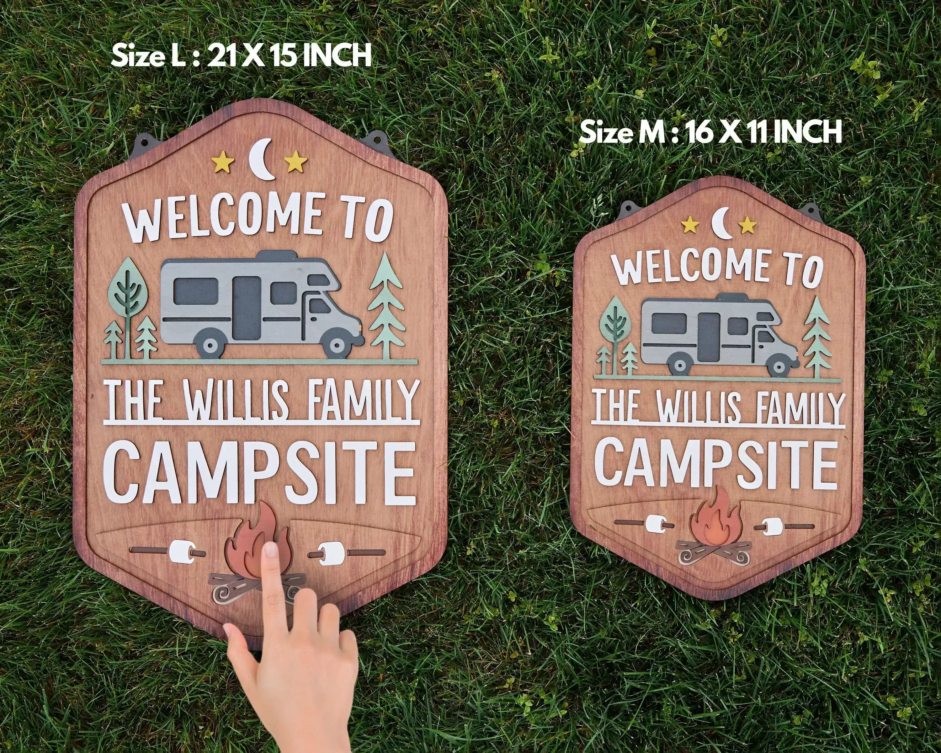 Personalized Welcome To Our Campsite Sign - Camping Flag | Custom Family Name Camper Decoration (Campsite)