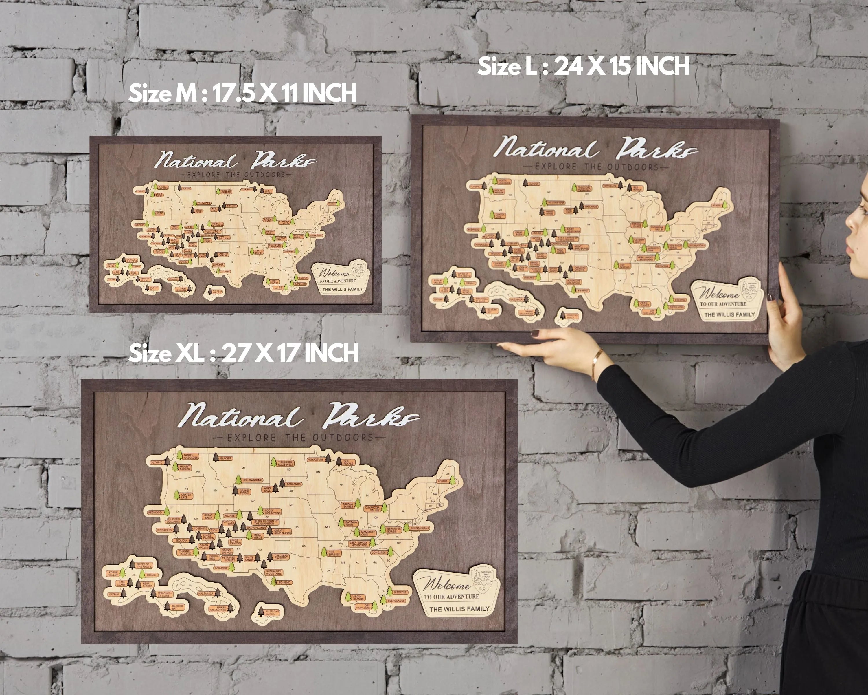 US Wooden National Parks Travel Map With Trees To Record Park Visits (Coffee)