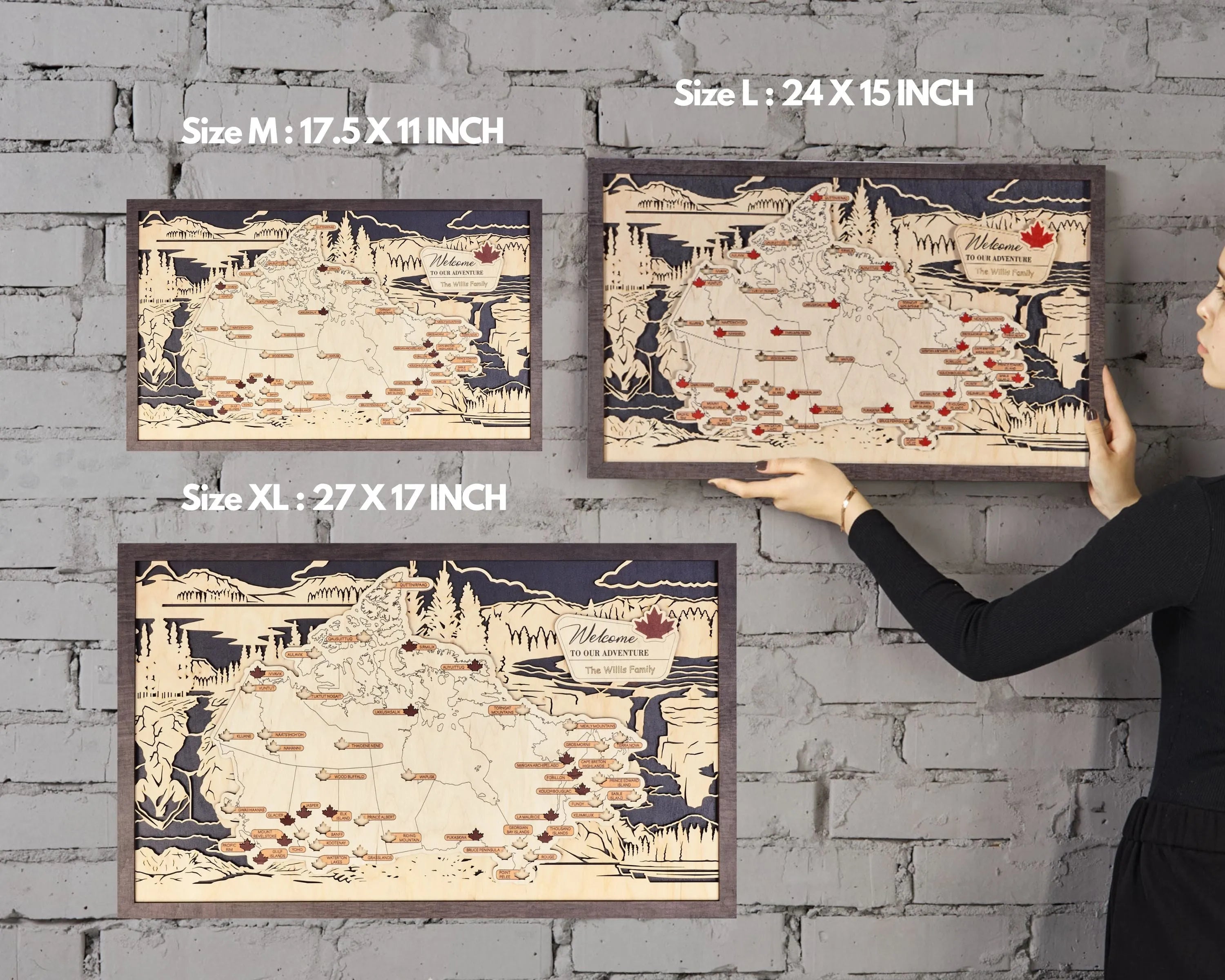 Canada 3D Wooden National Parks Travel Map To Record Park Visits (Wood Texture)