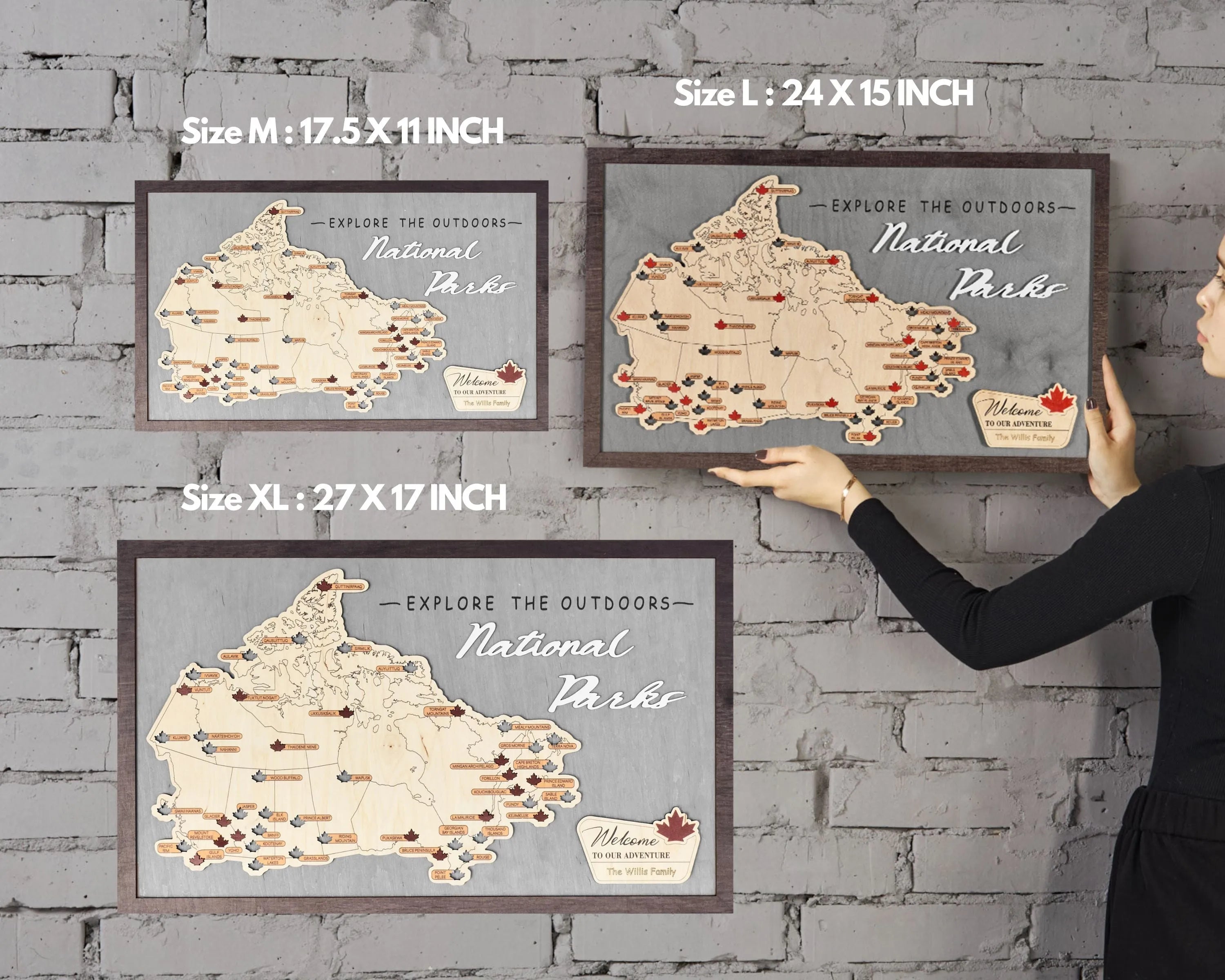 Canada 3D Wooden National Parks Travel Map To Record Park Visits (Light Grey)