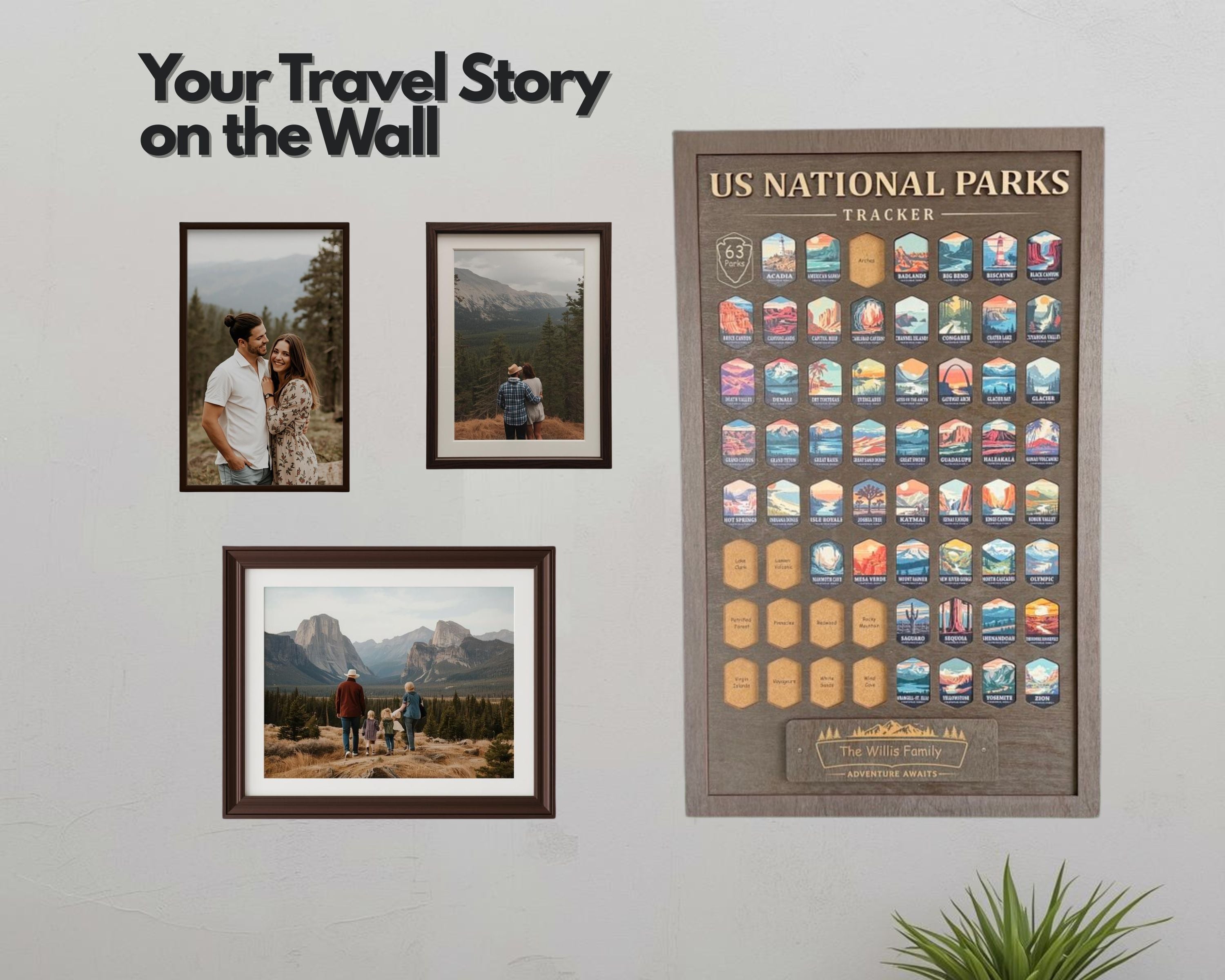 US National Parks Adventure Tracker - A handcrafted wooden board to track all 63 National Parks